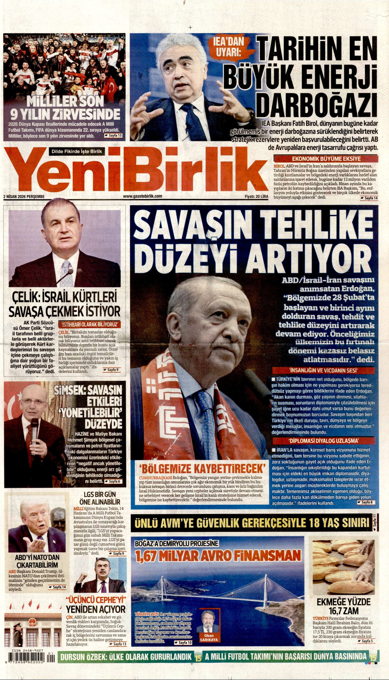 YeniBirlik Gazetesi Manşeti - 02.04.2026