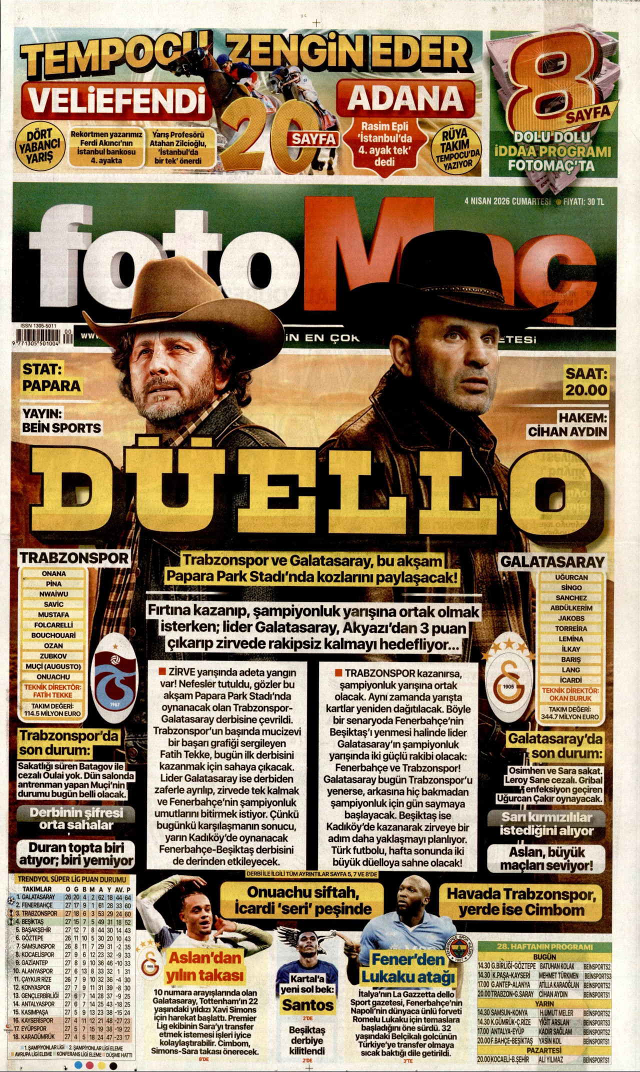 Fotomaç Gazetesi Manşeti - 04.04.2026