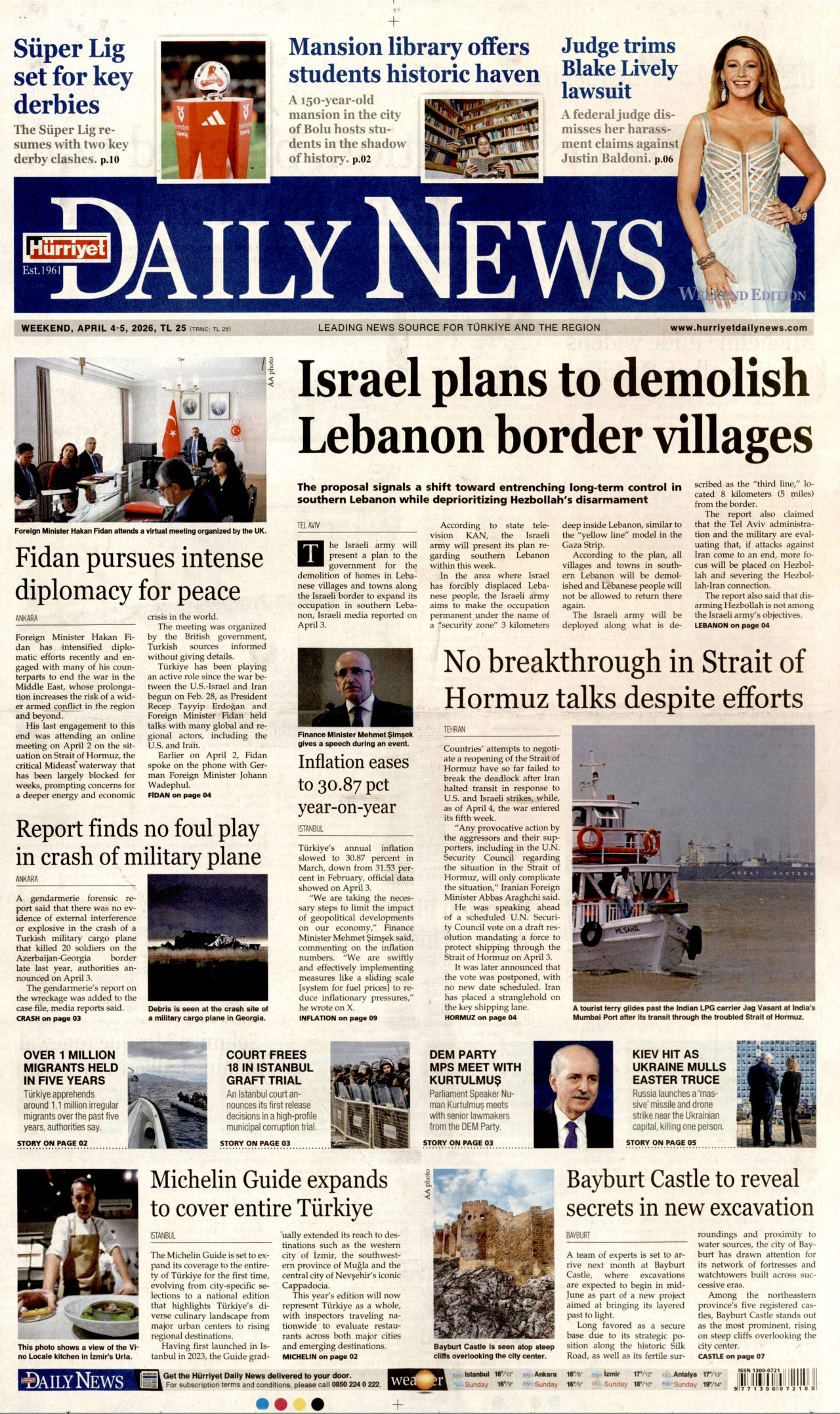 Hürriyet Daily News Gazetesi Manşeti - 04.04.2026