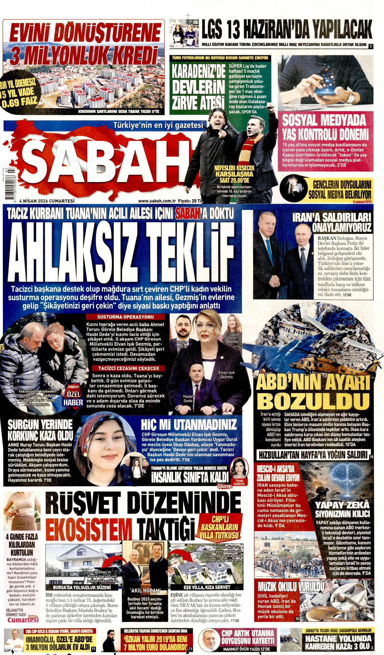 Sabah Gazetesi Manşeti - 04.04.2026