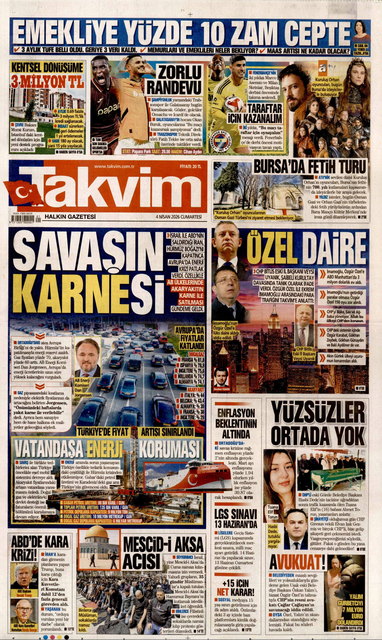Takvim Gazetesi Manşeti - 04.04.2026
