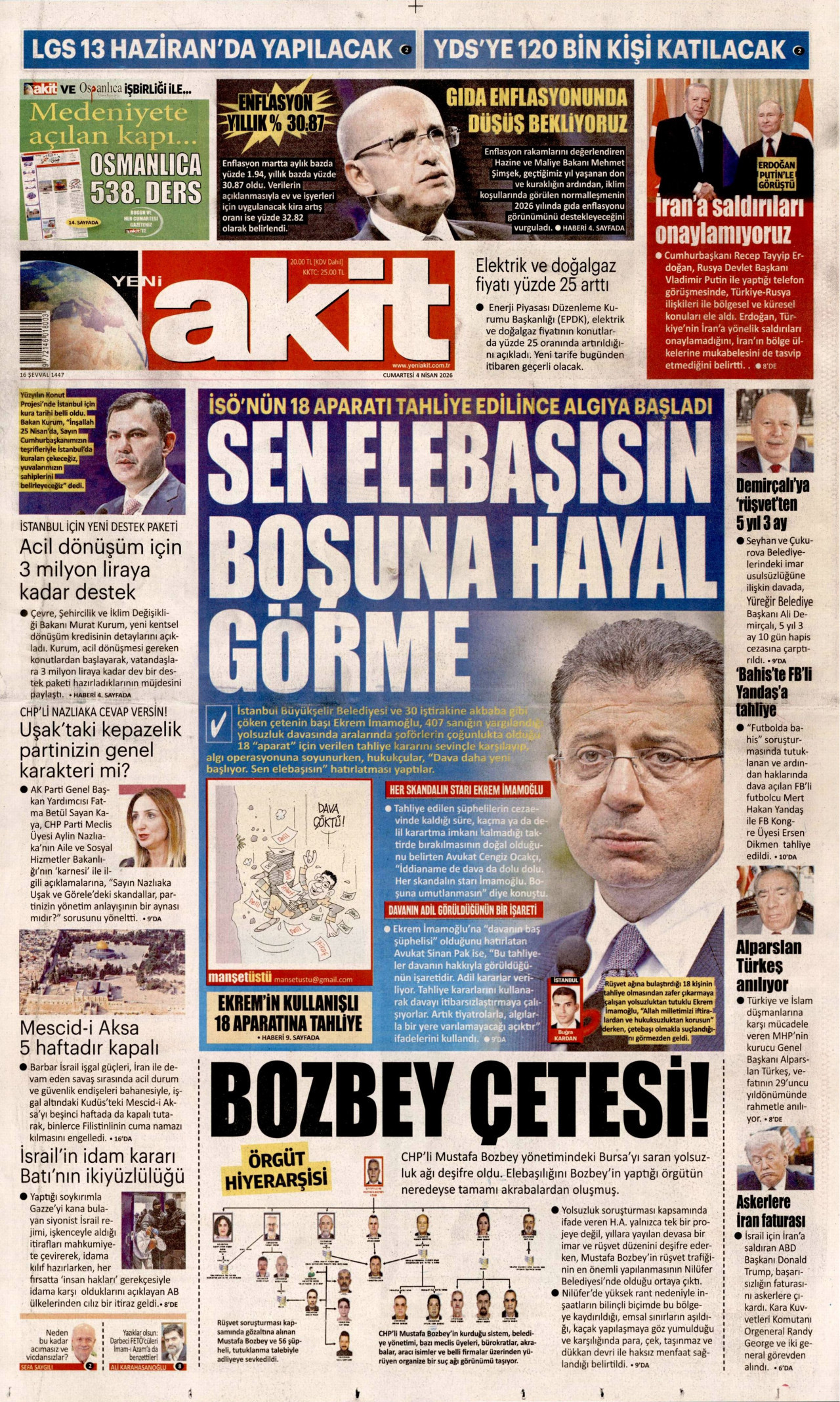Yeni Akit Gazetesi Manşeti - 04.04.2026