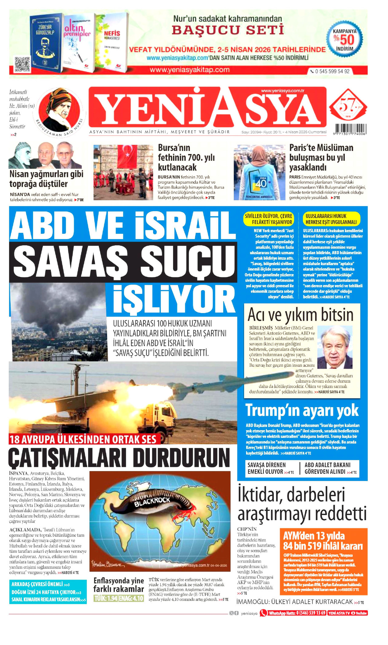 Yeni Asya Gazetesi Manşeti - 04.04.2026