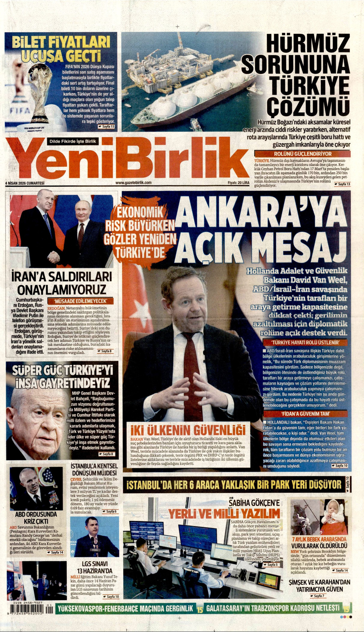 YeniBirlik Gazetesi Manşeti - 04.04.2026