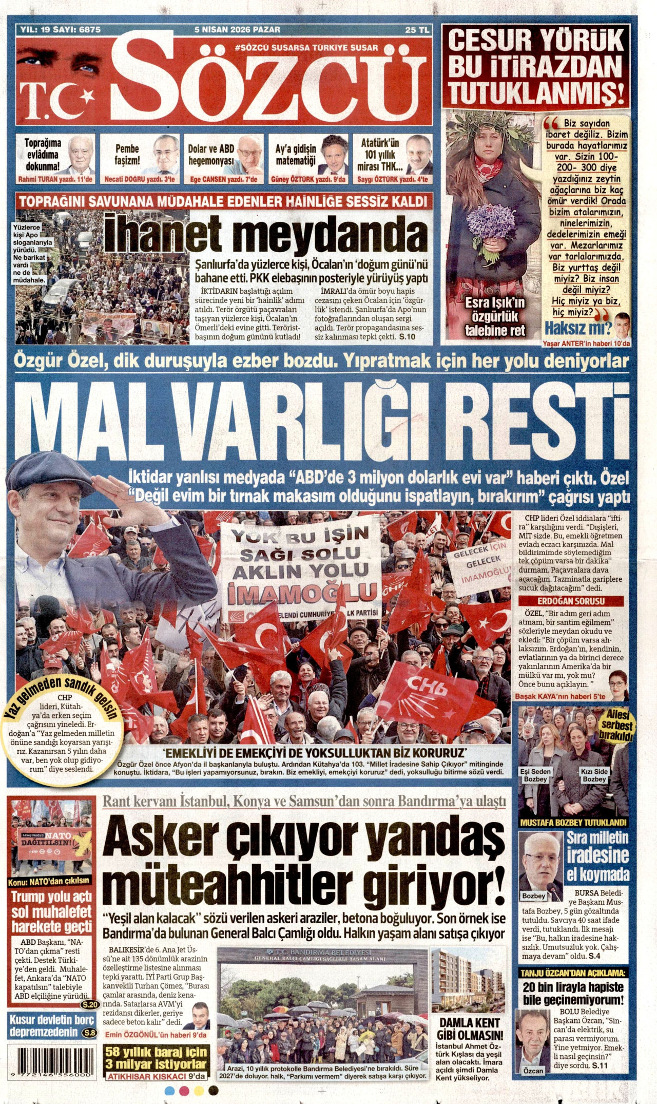 Sözcü Gazetesi Manşeti - 05.04.2026