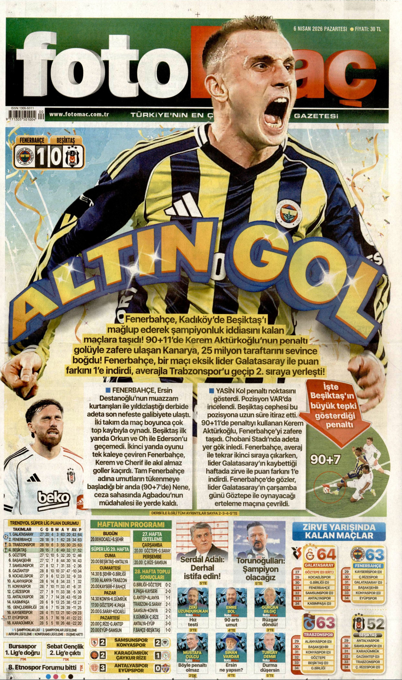 Fotomaç Gazetesi Manşeti - 06.04.2026