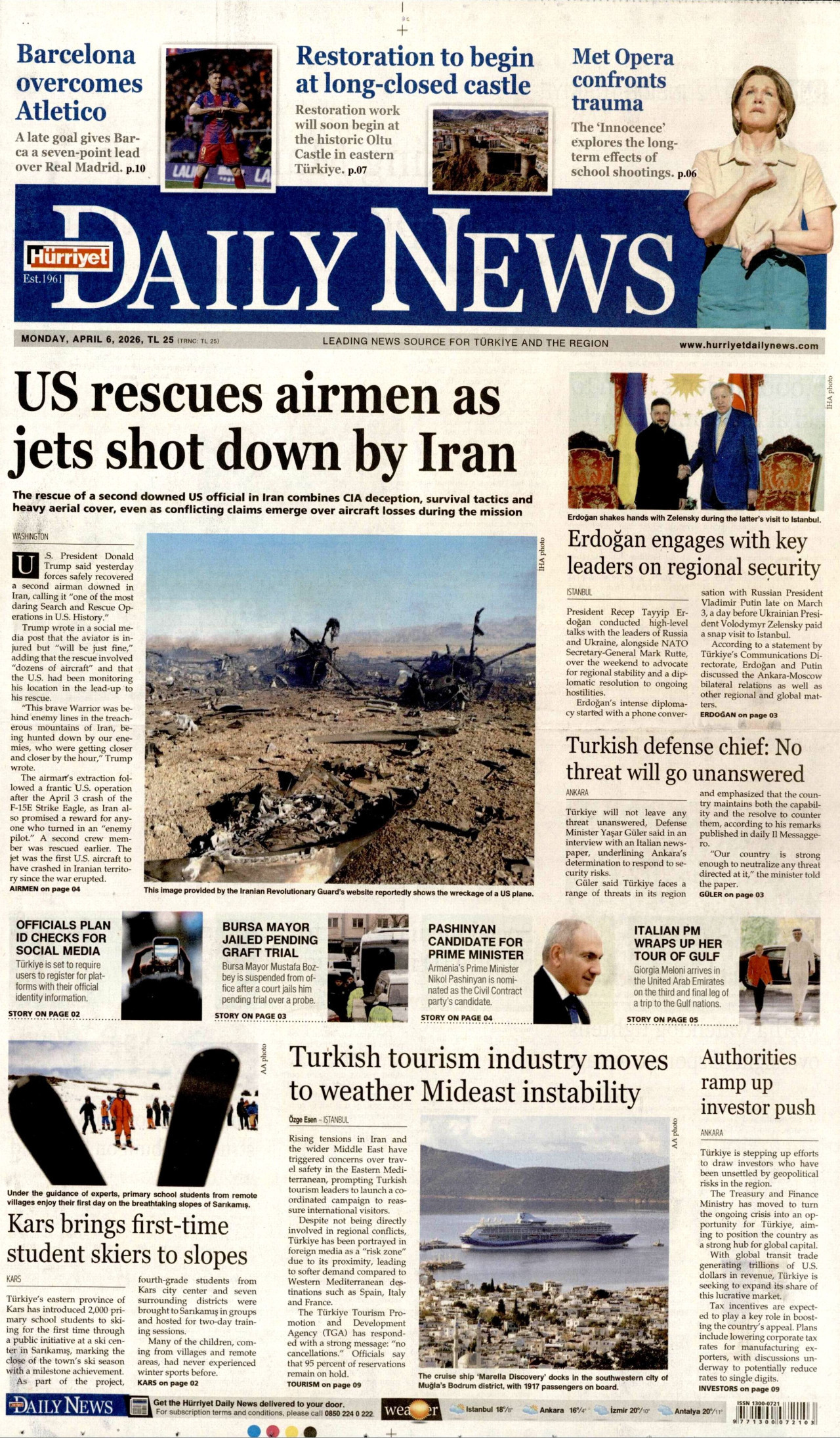 Hürriyet Daily News Gazetesi Manşeti - 06.04.2026