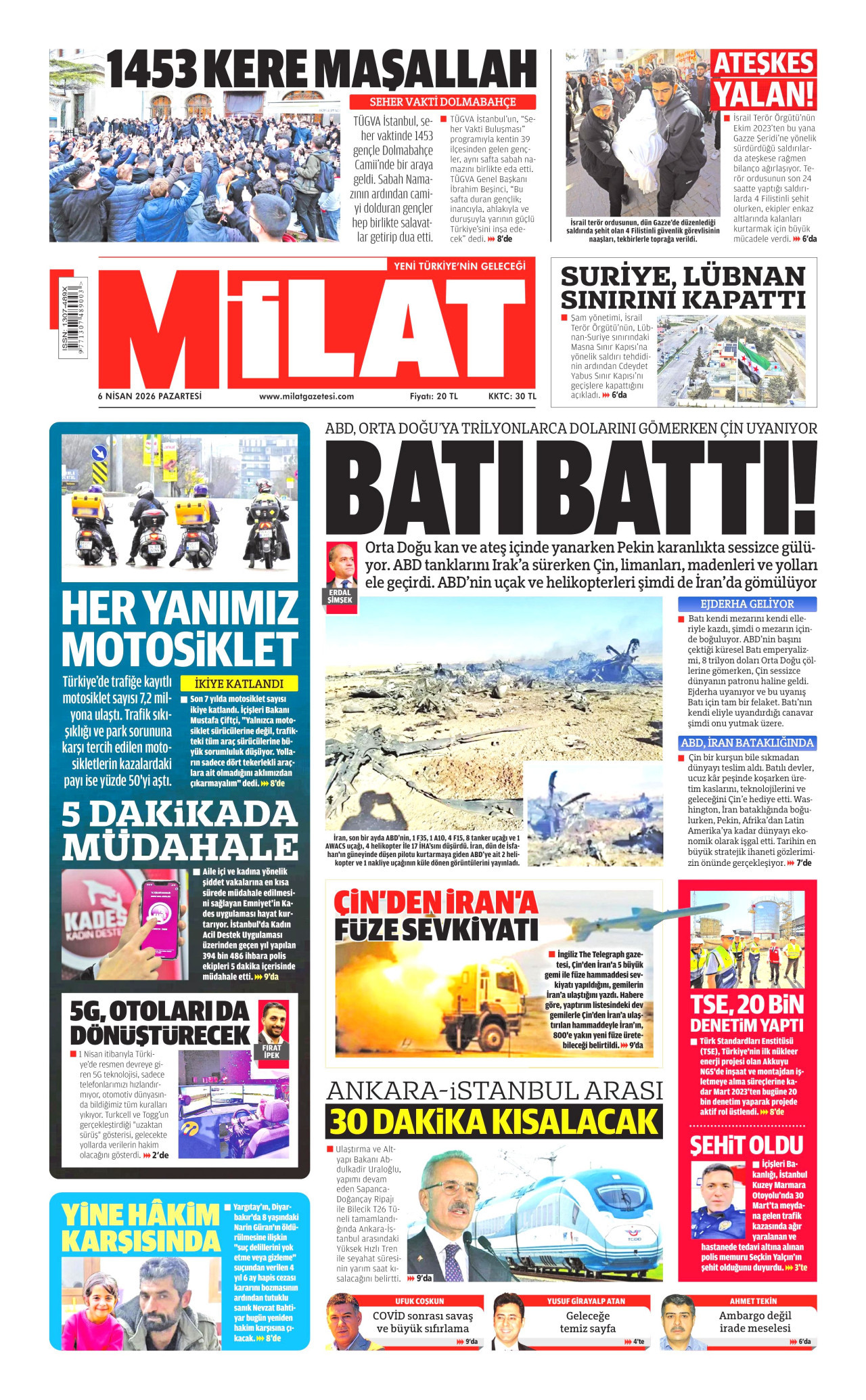 Milat Gazetesi Manşeti - 06.04.2026