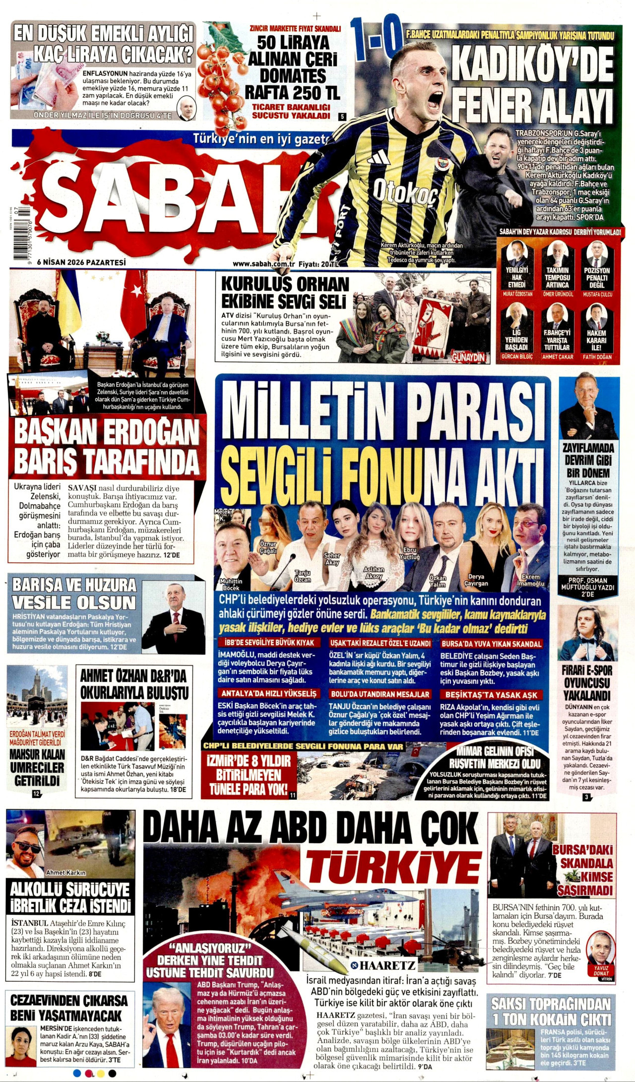 Sabah Gazetesi Manşeti - 06.04.2026