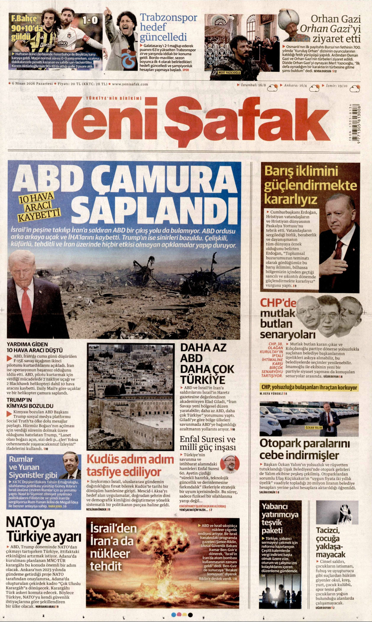 Yeni Şafak Gazetesi Manşeti - 06.04.2026