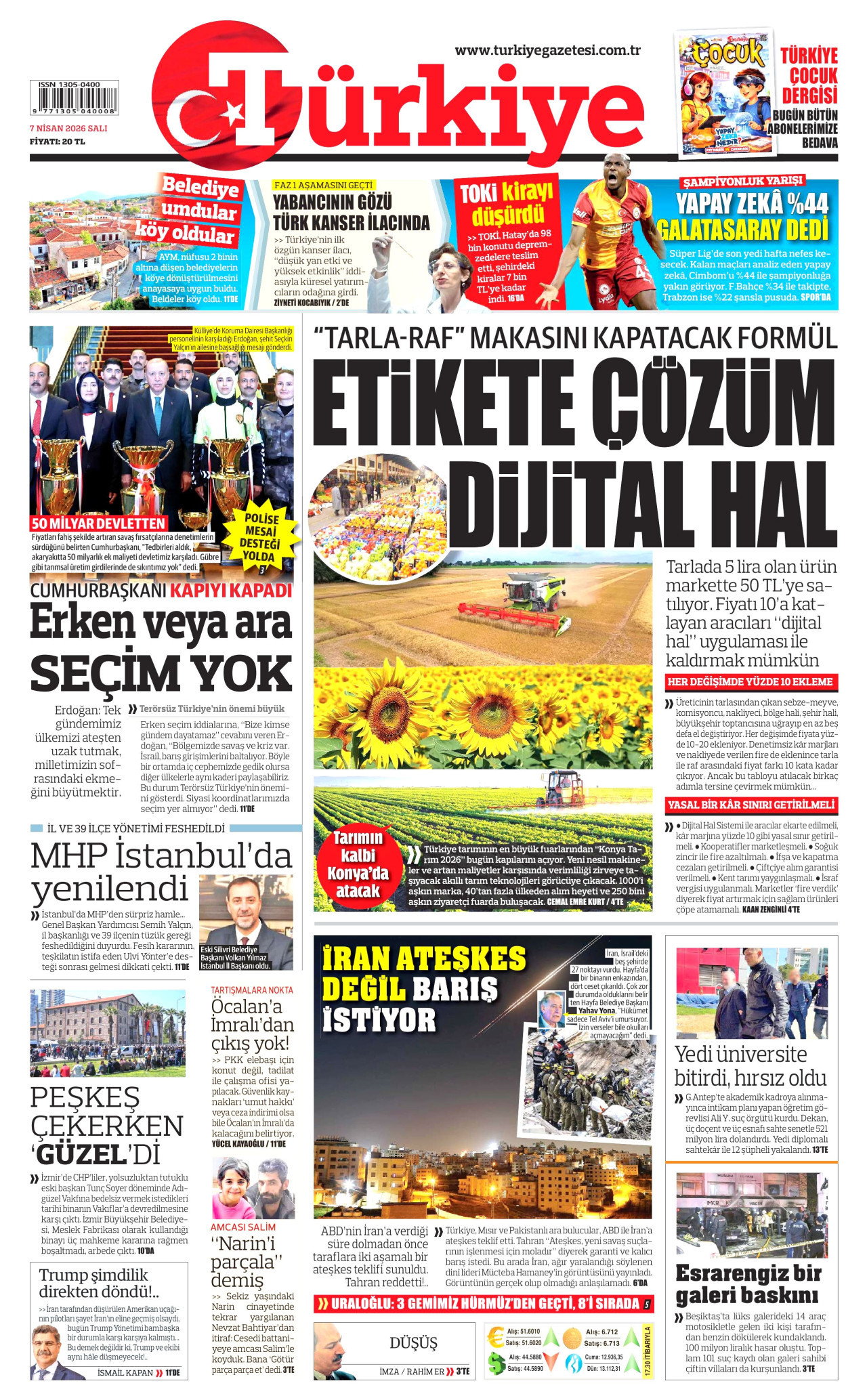 Türkiye Gazetesi Gazetesi Manşeti - 07.04.2026