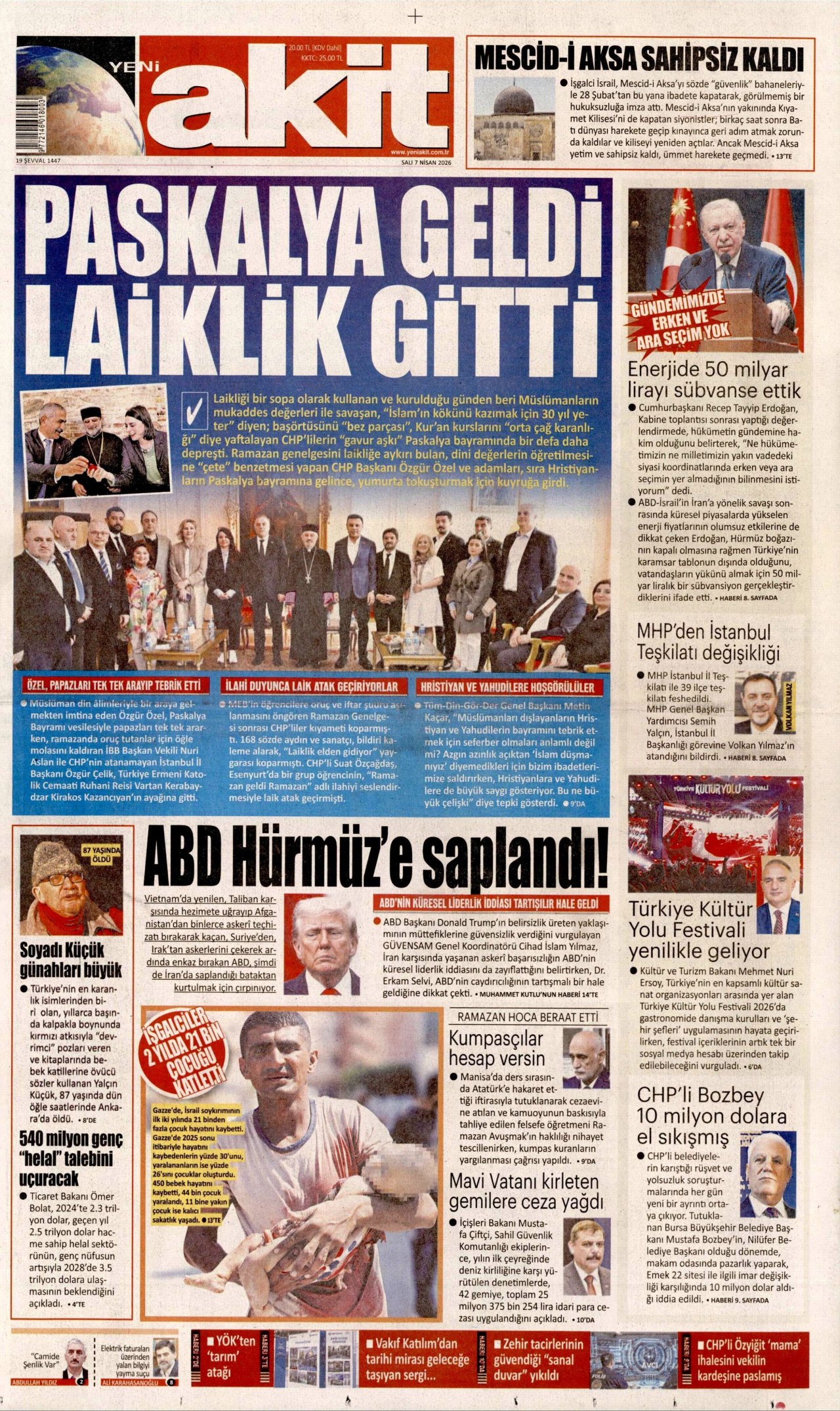 Yeni Akit Gazetesi Manşeti - 07.04.2026