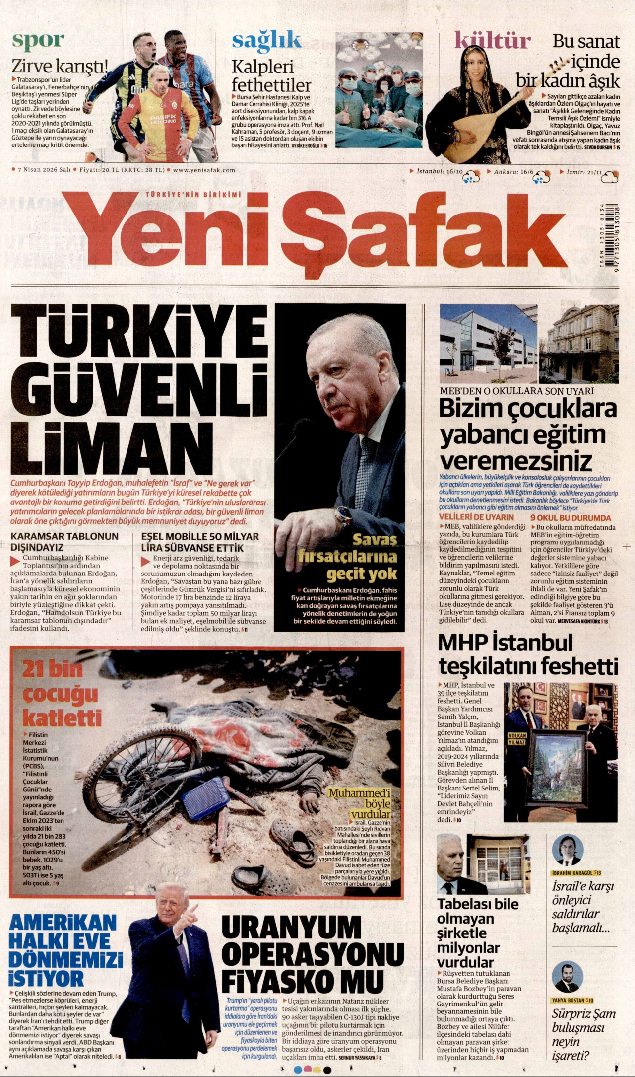 Yeni Şafak Gazetesi Manşeti - 07.04.2026