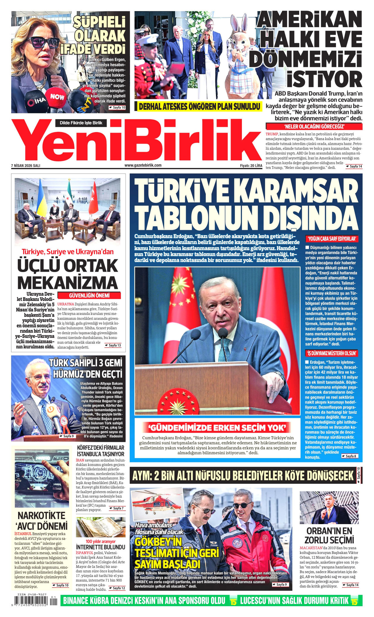 YeniBirlik Gazetesi Manşeti - 07.04.2026