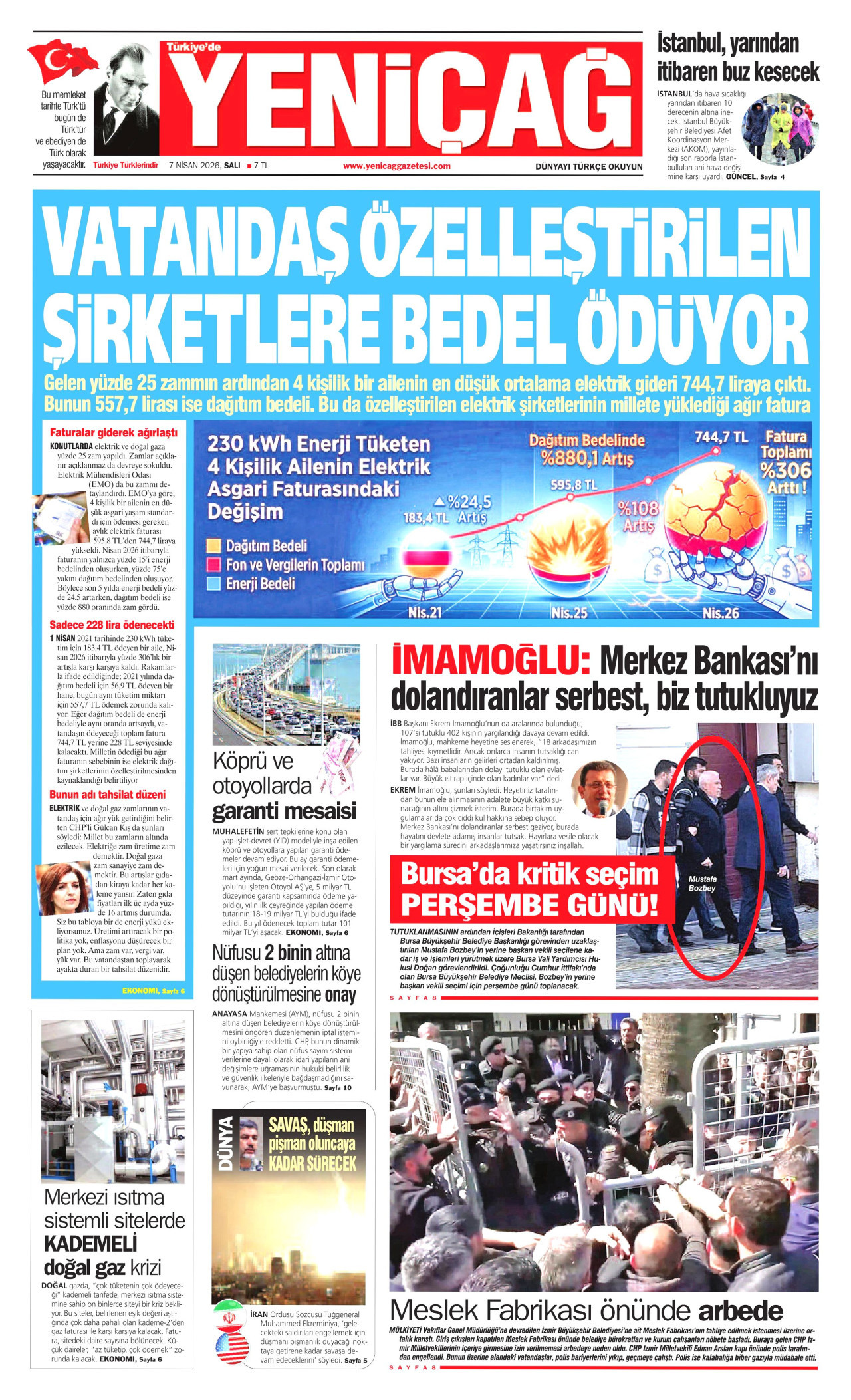 Yeniçağ Gazetesi Manşeti - 07.04.2026