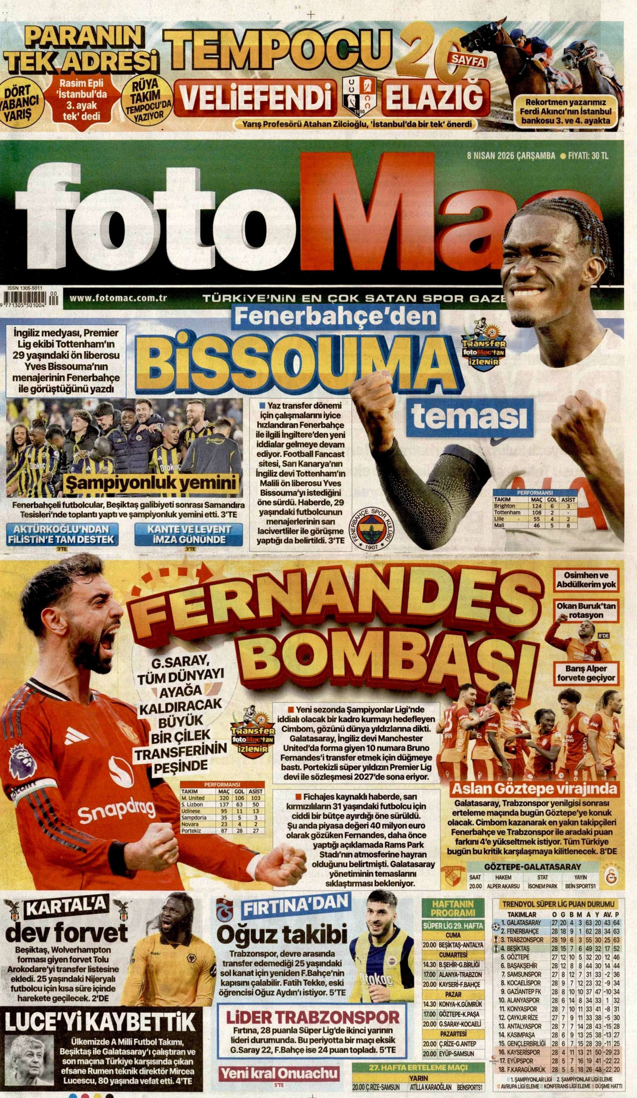 Fotomaç Gazetesi Manşeti - 08.04.2026