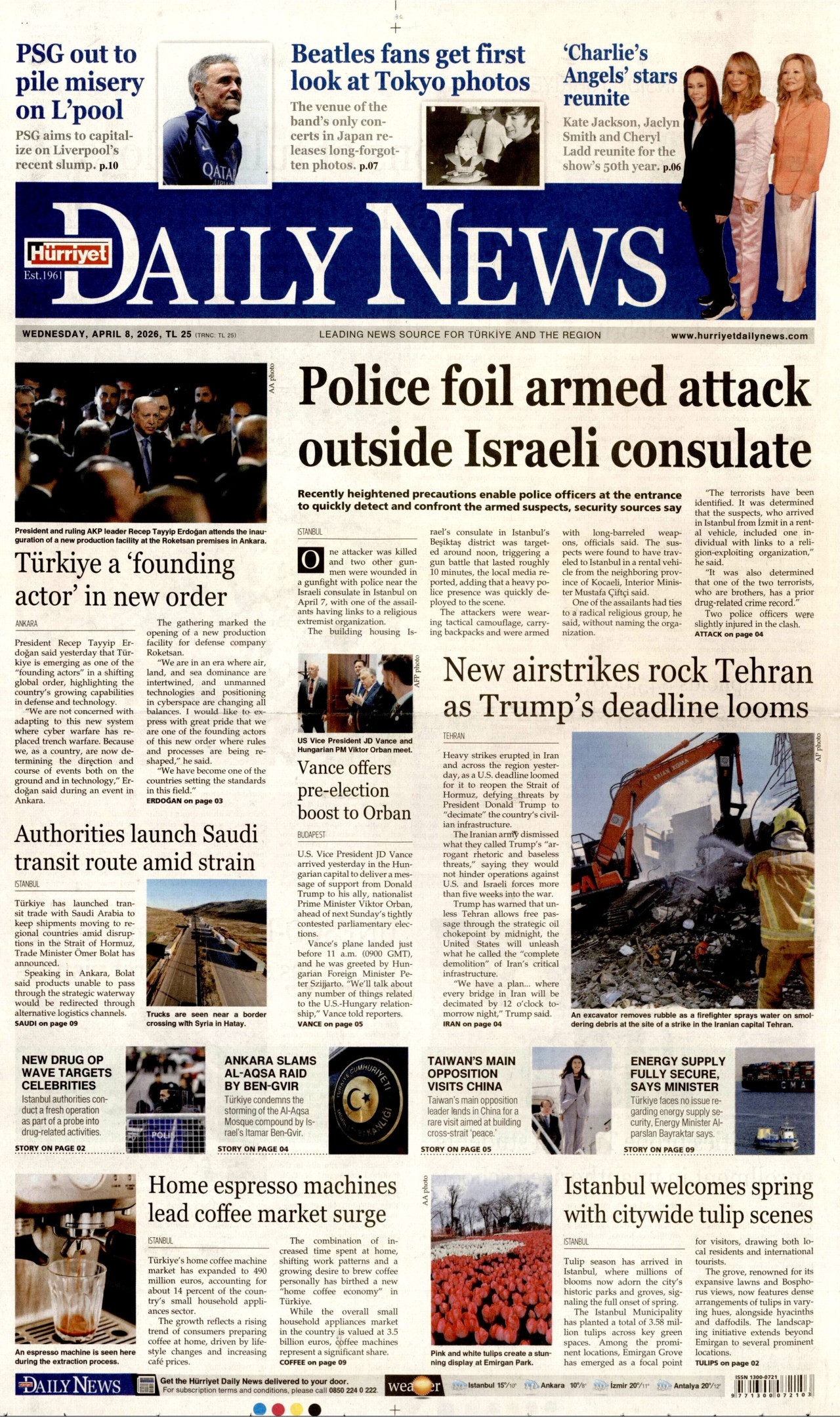 Hürriyet Daily News Gazetesi Manşeti - 08.04.2026