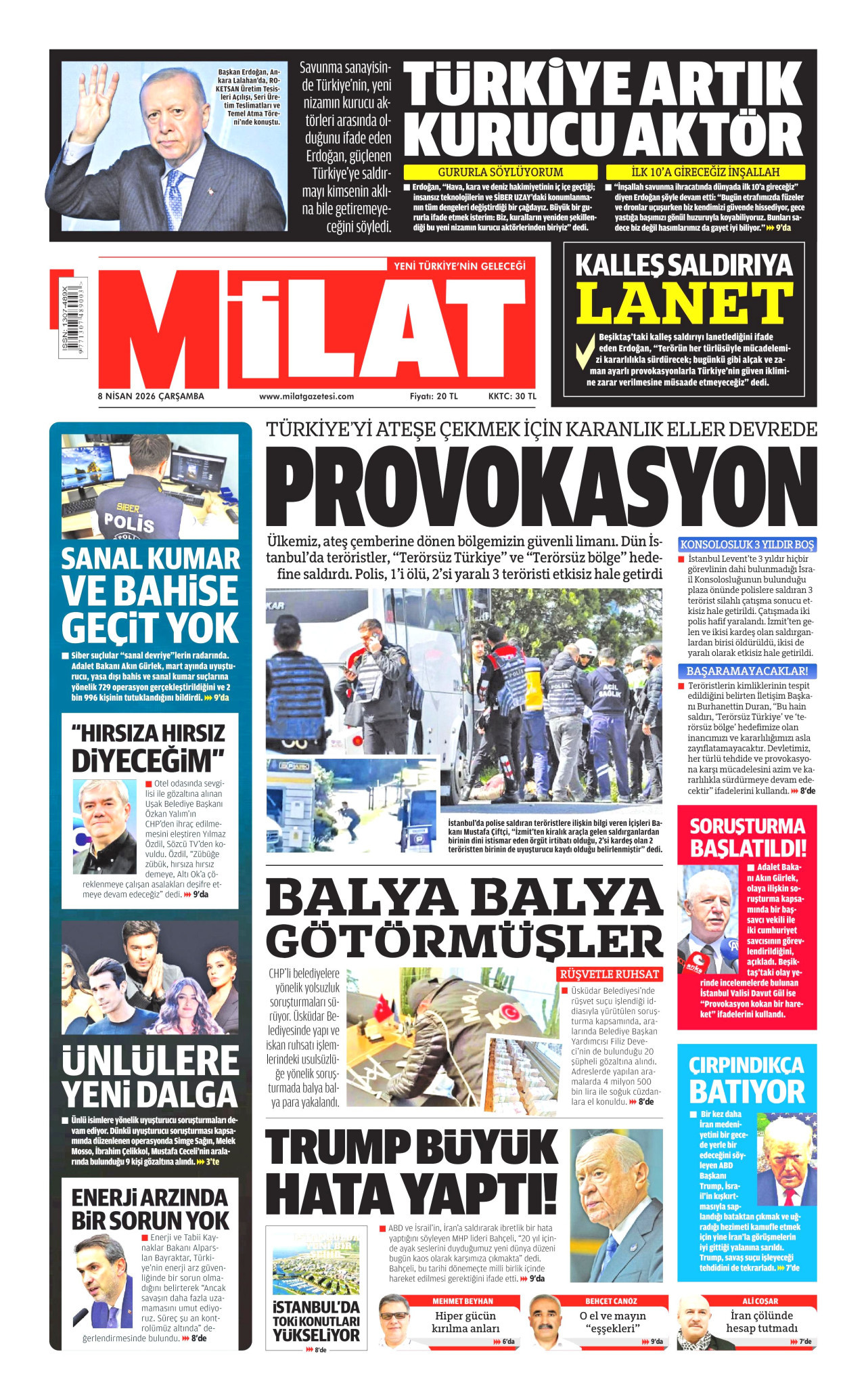 Milat Gazetesi Manşeti - 08.04.2026