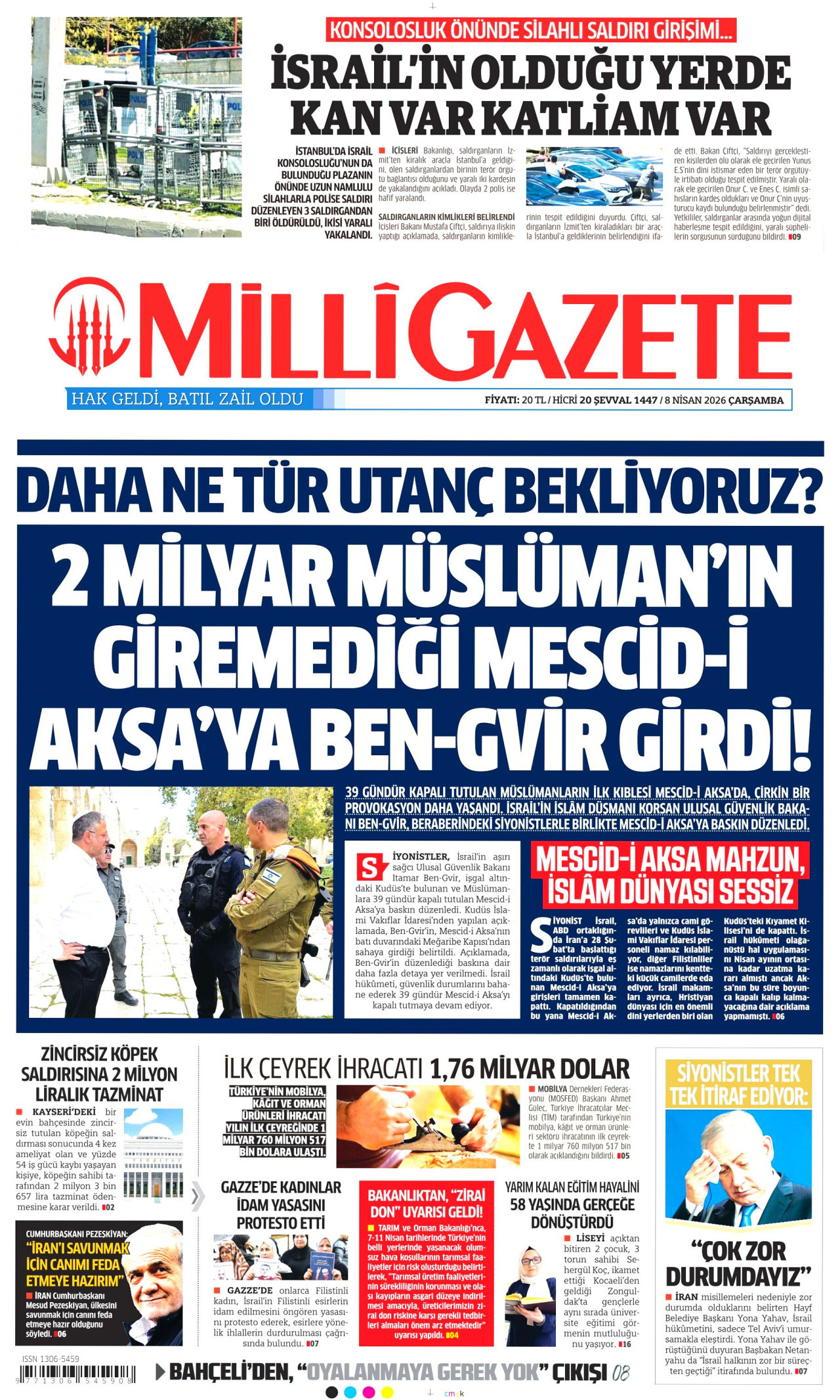 Milli Gazete Gazetesi Manşeti - 08.04.2026