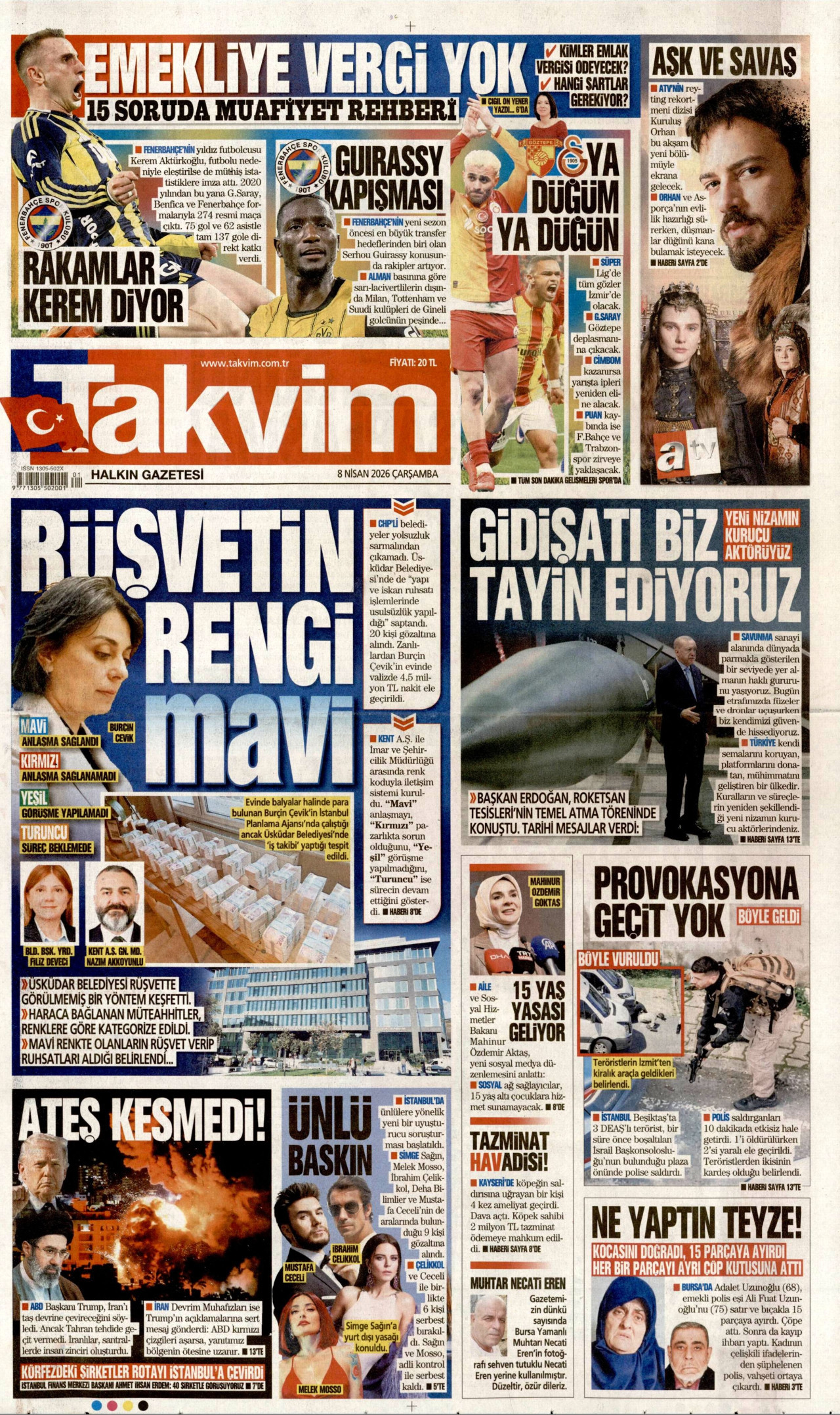 Takvim Gazetesi Manşeti - 08.04.2026