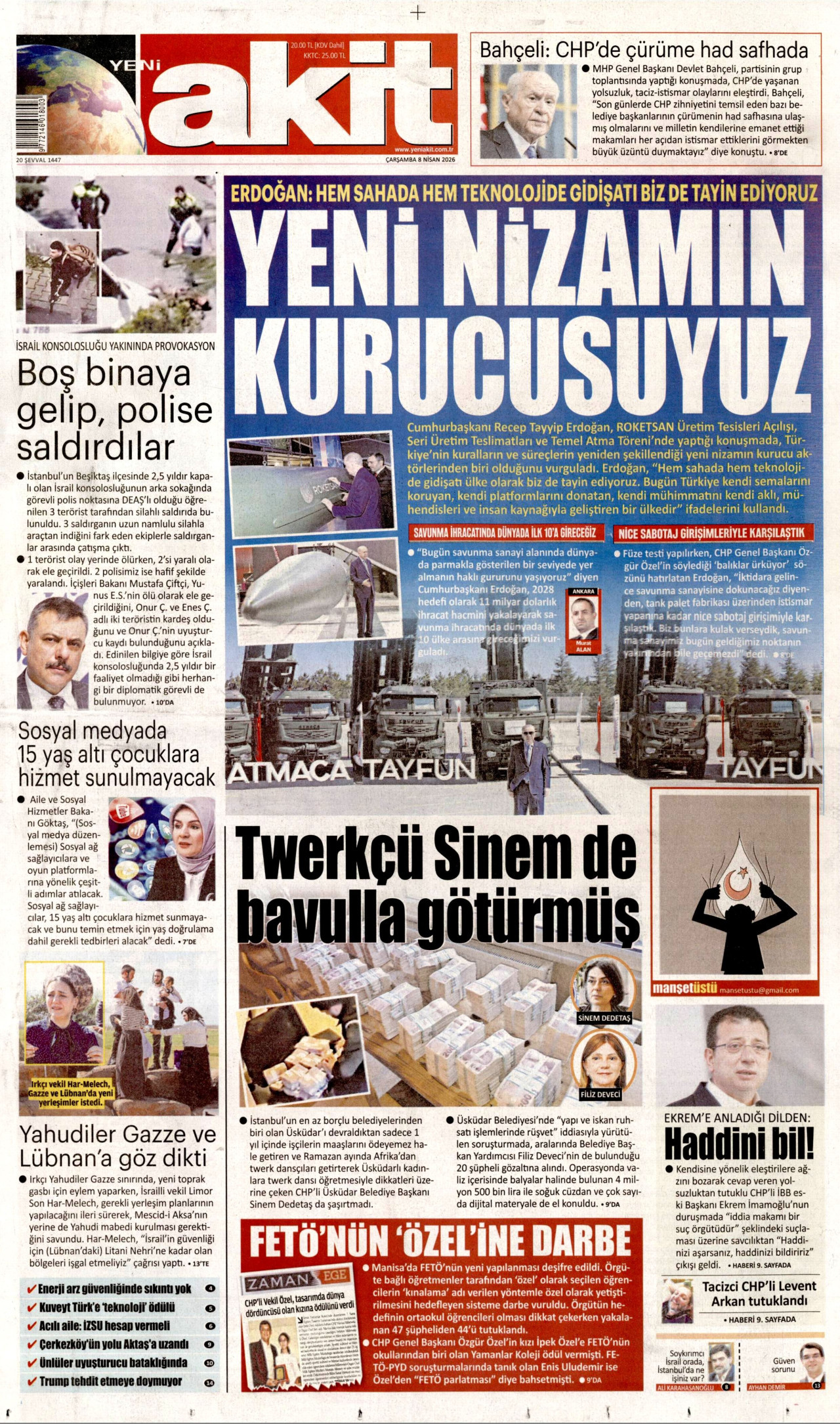 Yeni Akit Gazetesi Manşeti - 08.04.2026