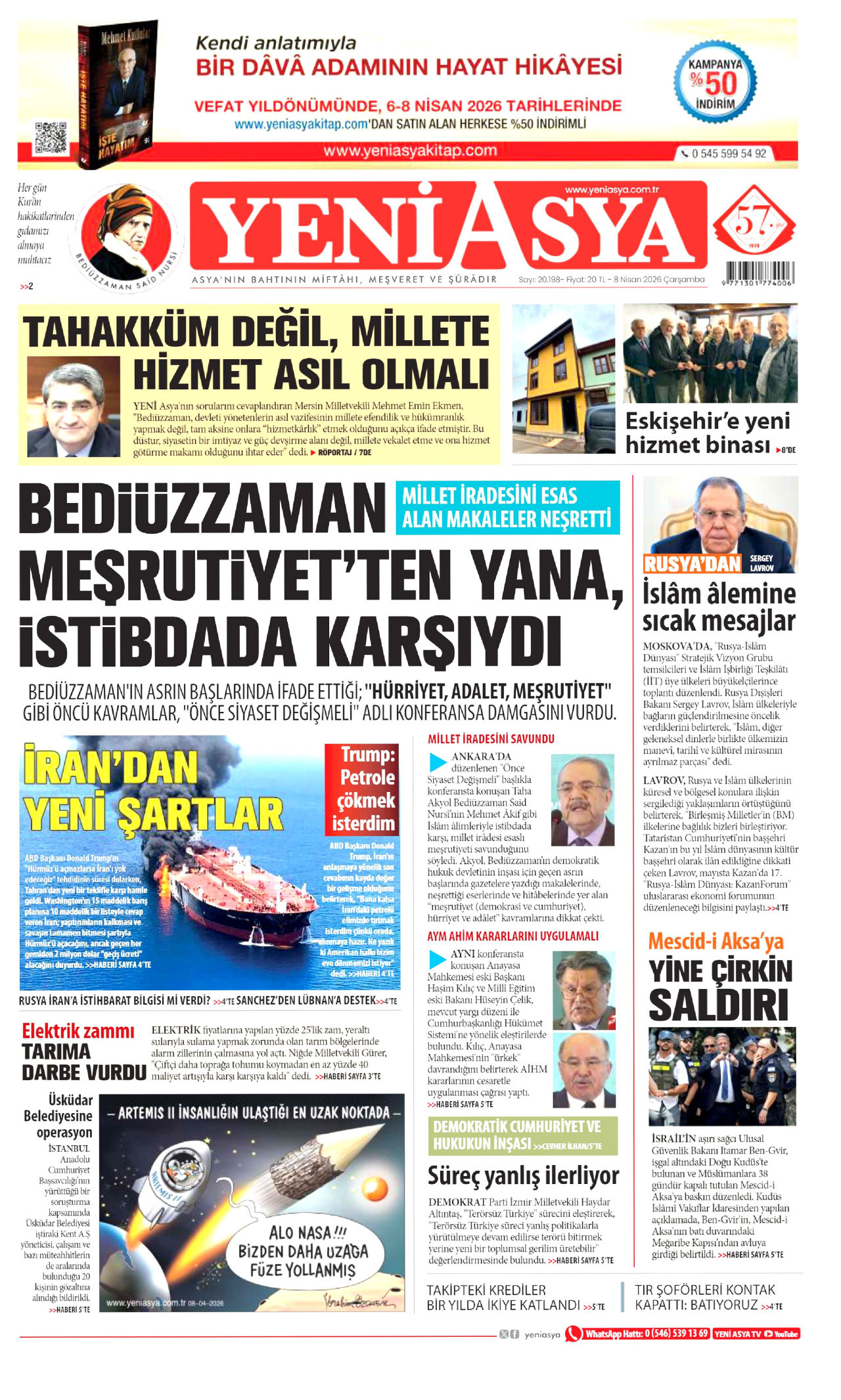 Yeni Asya Gazetesi Manşeti - 08.04.2026