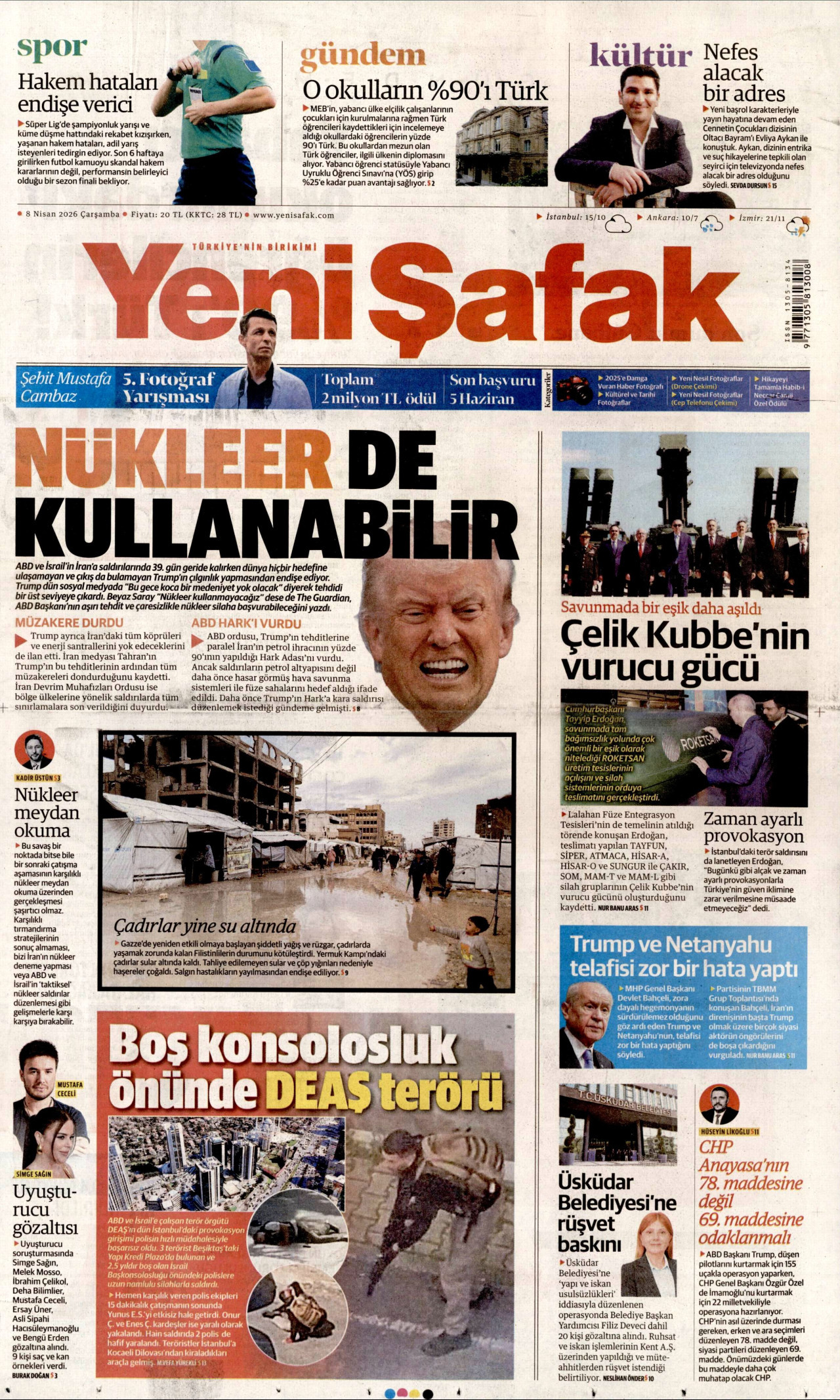 Yeni Şafak Gazetesi Manşeti - 08.04.2026