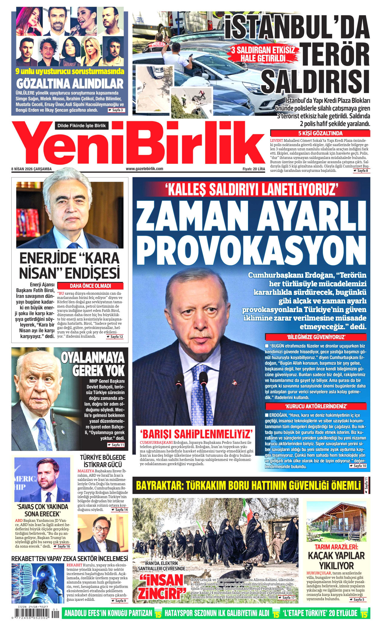YeniBirlik Gazetesi Manşeti - 08.04.2026