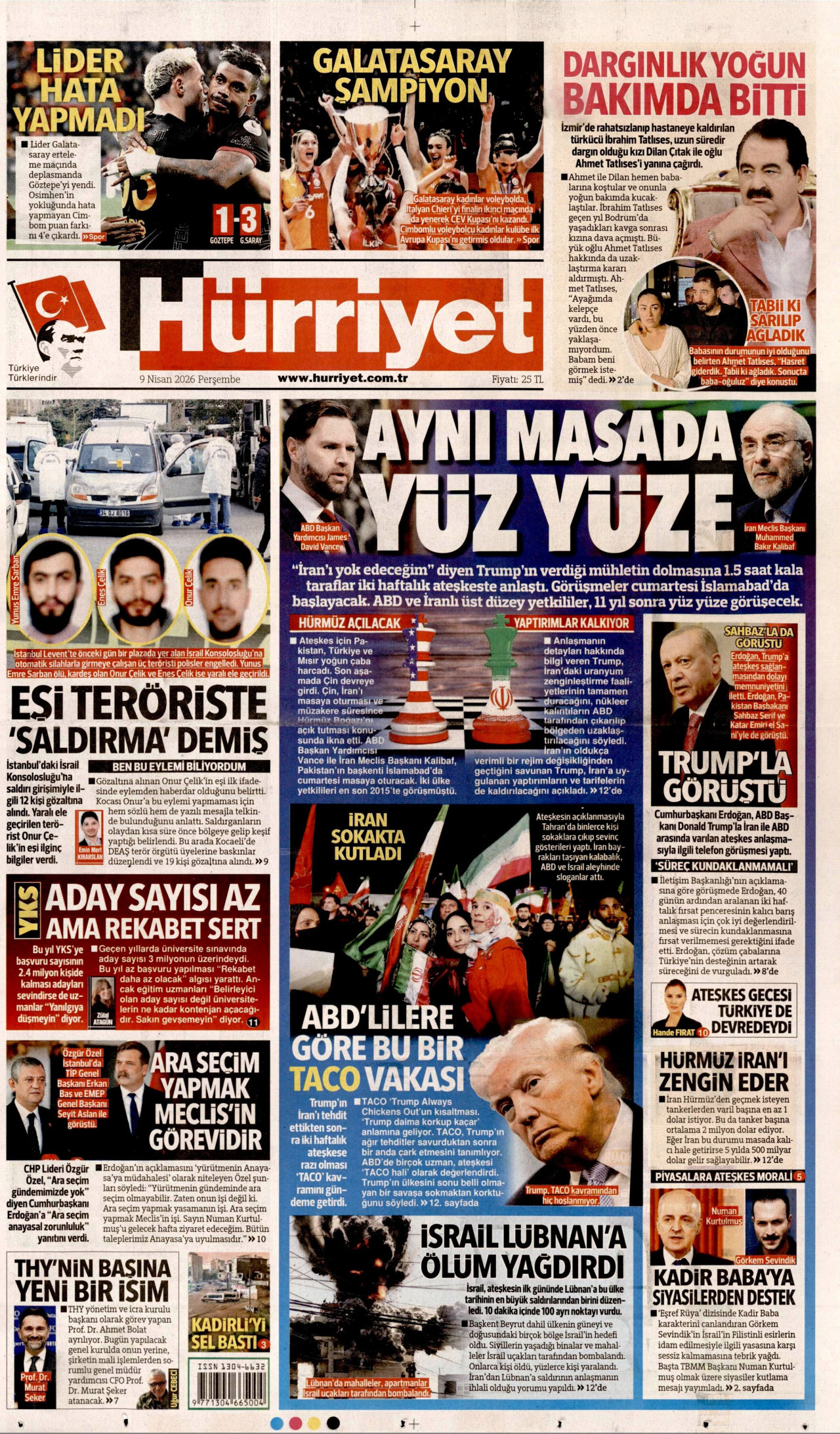 Hürriyet Gazetesi Manşeti - 09.04.2026