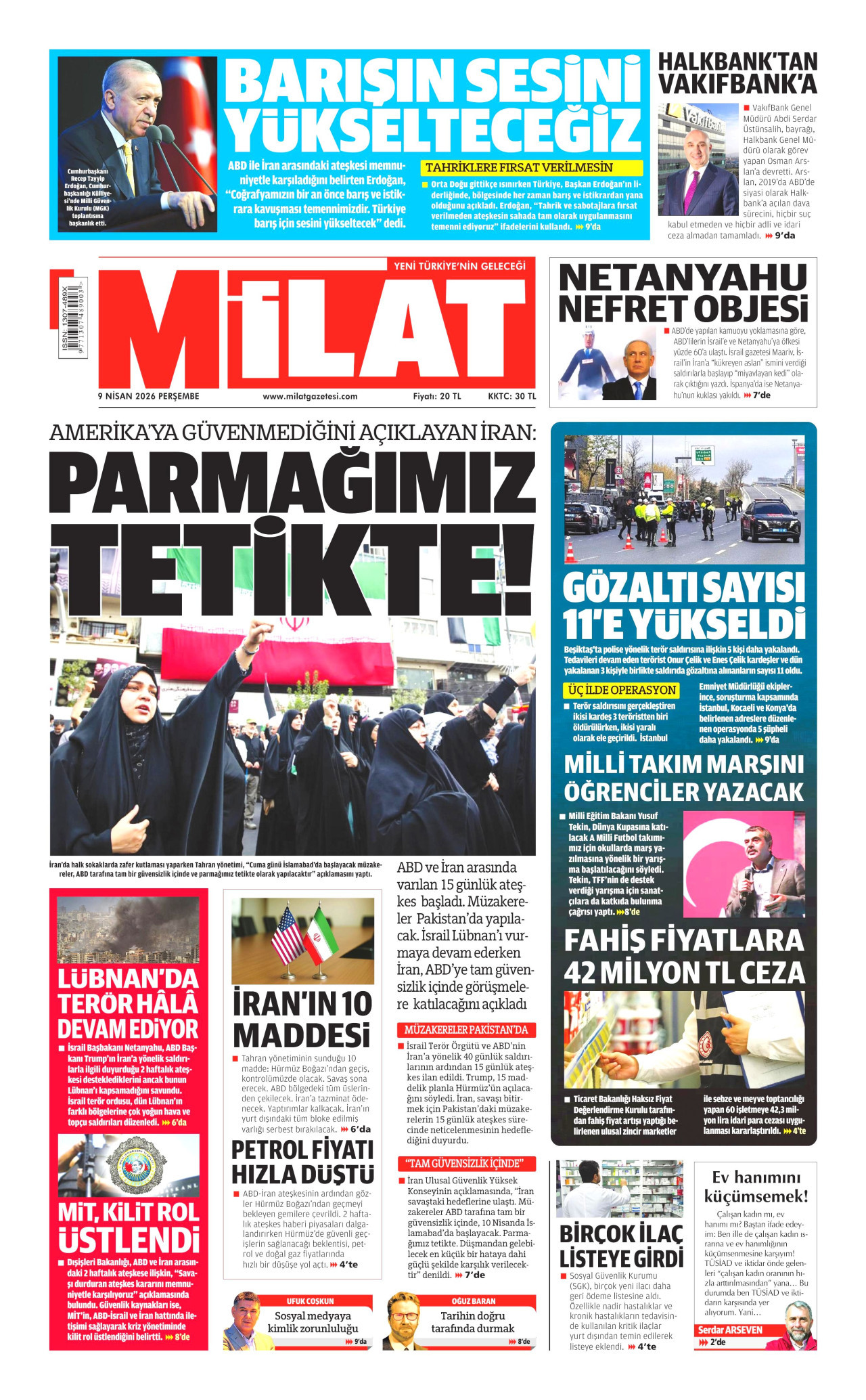 Milat Gazetesi Manşeti - 09.04.2026