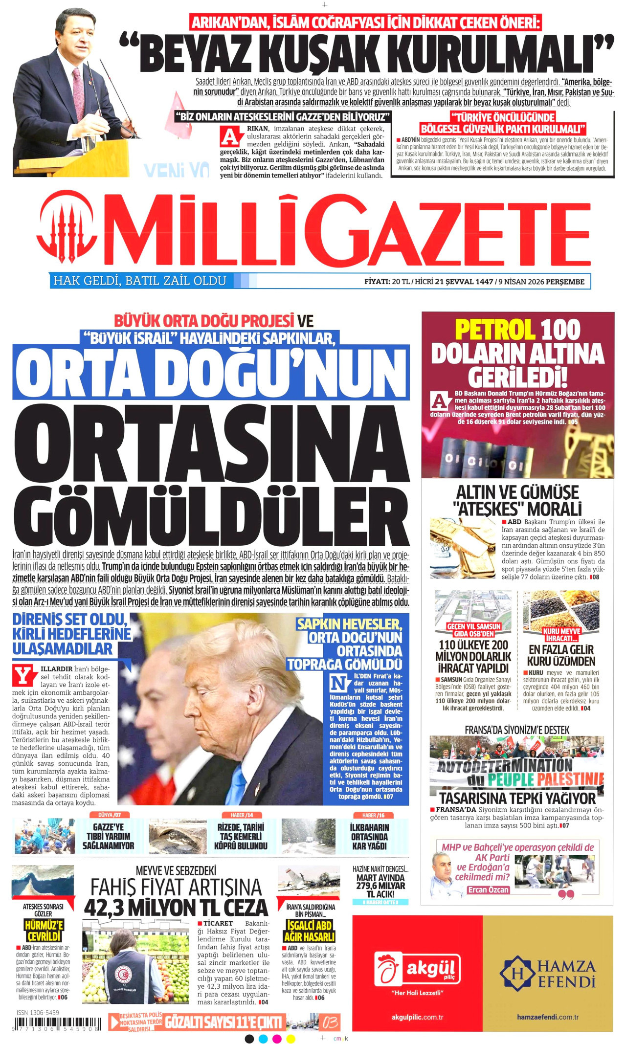 Milli Gazete Gazetesi Manşeti - 09.04.2026