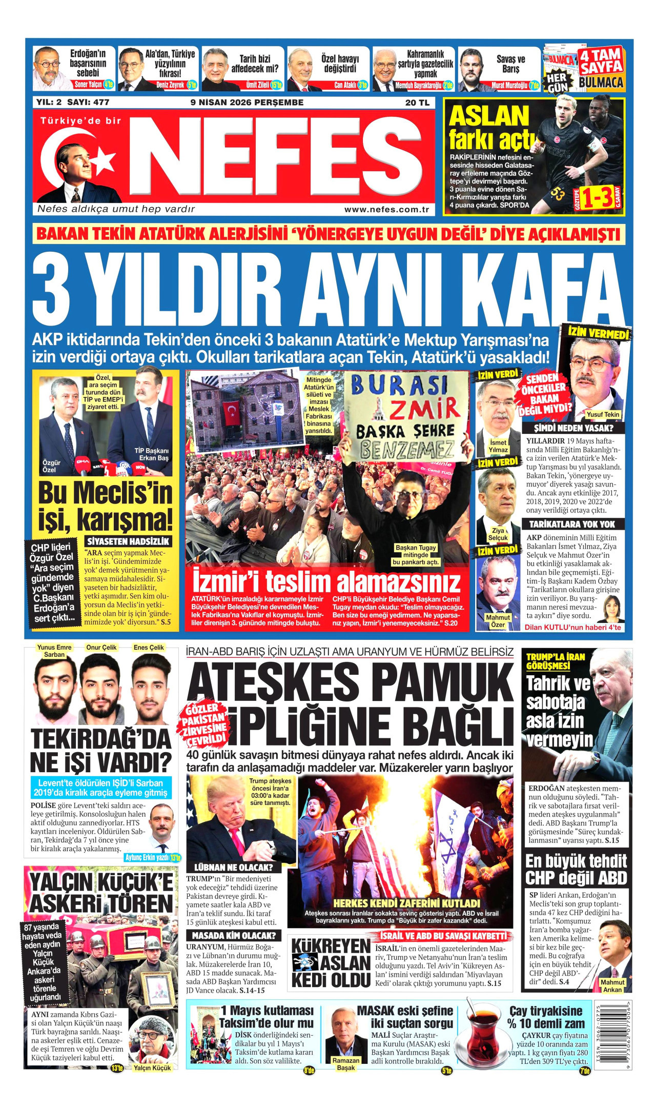 Nefes Gazetesi Manşeti - 09.04.2026