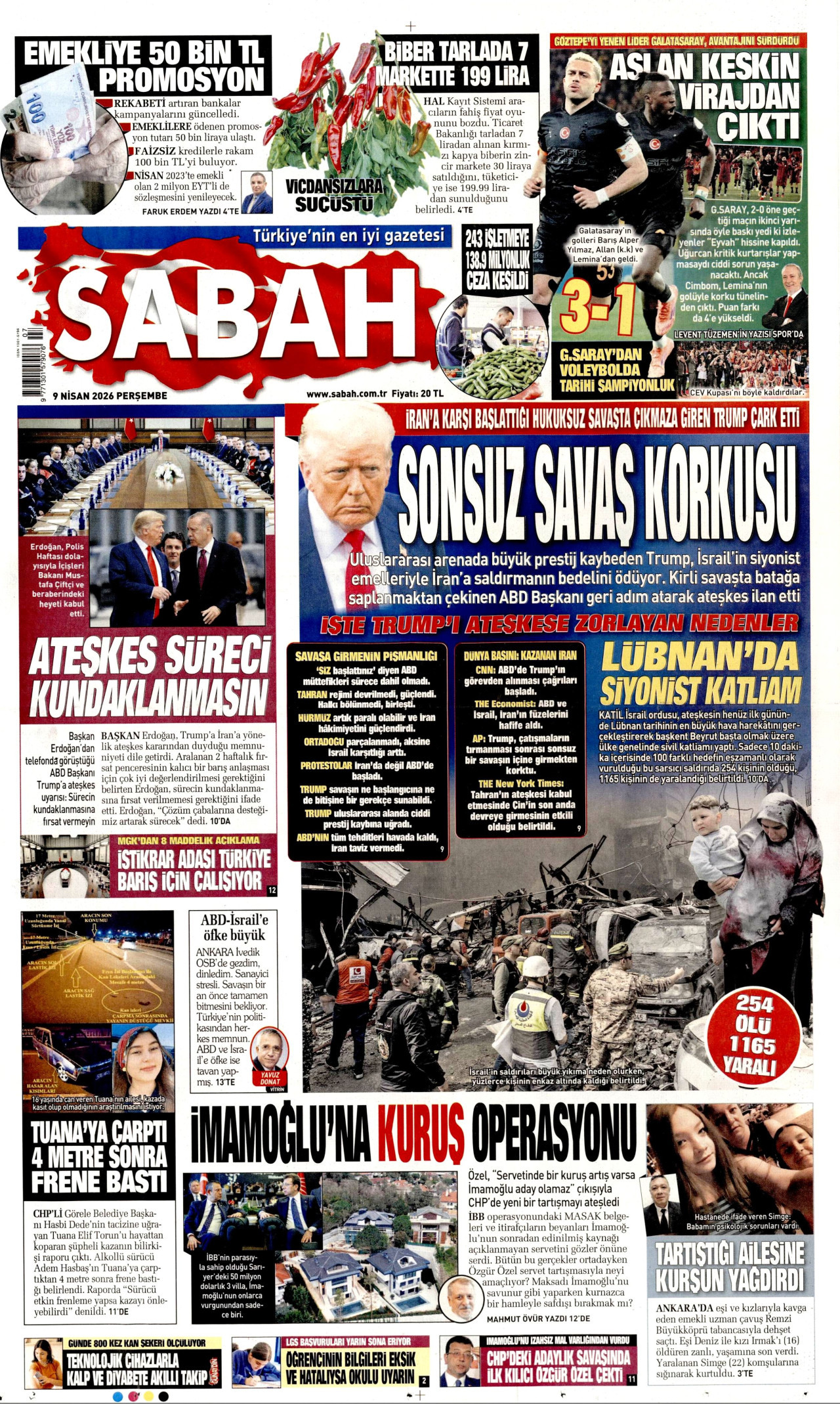 Sabah Gazetesi Manşeti - 09.04.2026