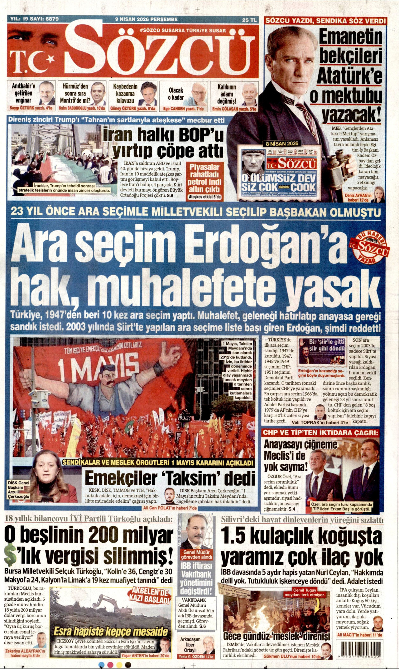 Sözcü Gazetesi Manşeti - 09.04.2026