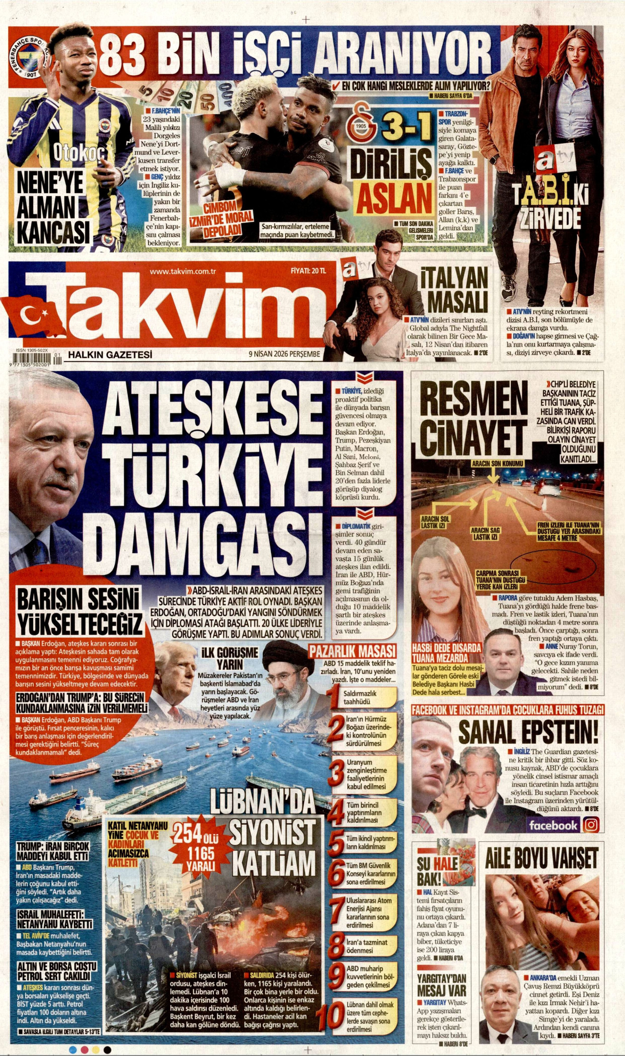 Takvim Gazetesi Manşeti - 09.04.2026
