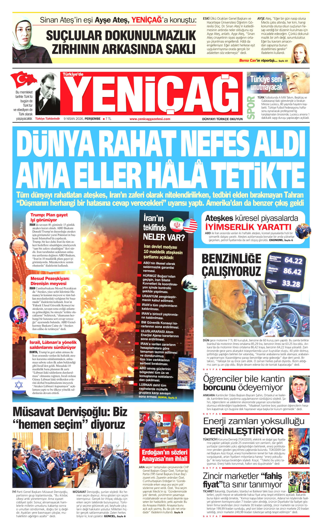 Yeniçağ Gazetesi Manşeti - 09.04.2026