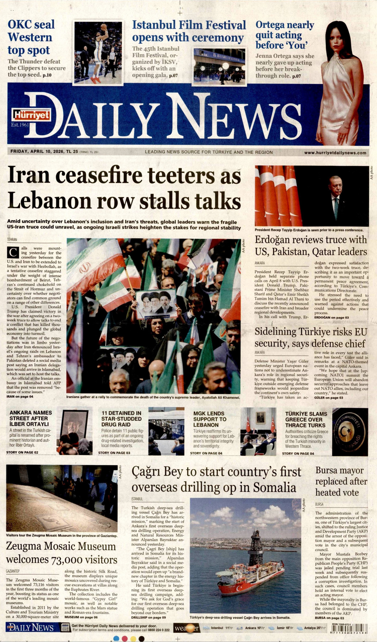 Hürriyet Daily News Gazetesi Manşeti - 10.04.2026