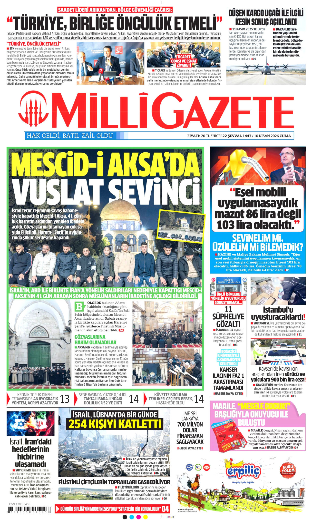 Milli Gazete Gazetesi Manşeti - 10 Nisan 2026 Birinci Sayfa