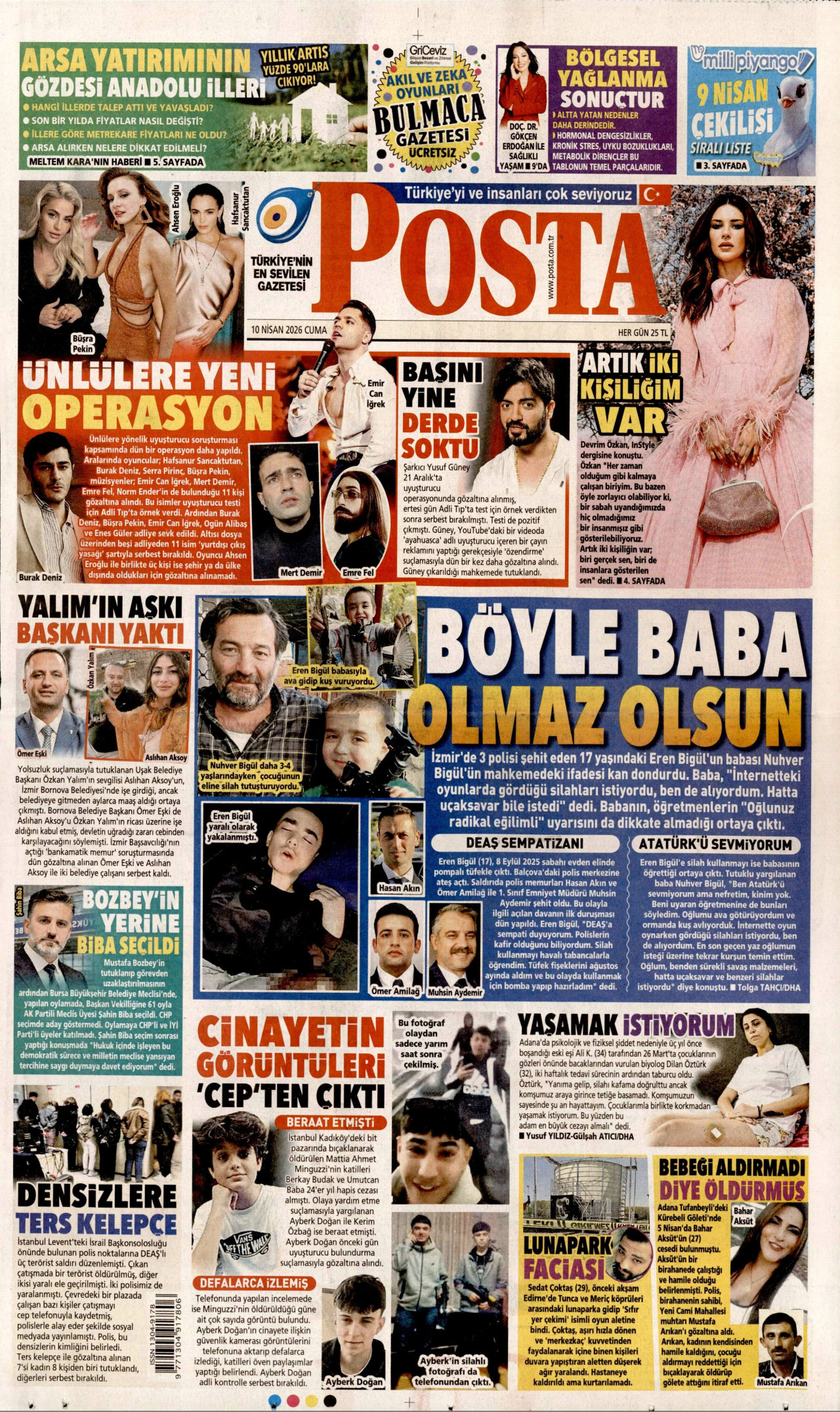 Posta Gazetesi Manşeti - 10 Nisan 2026 Birinci Sayfa