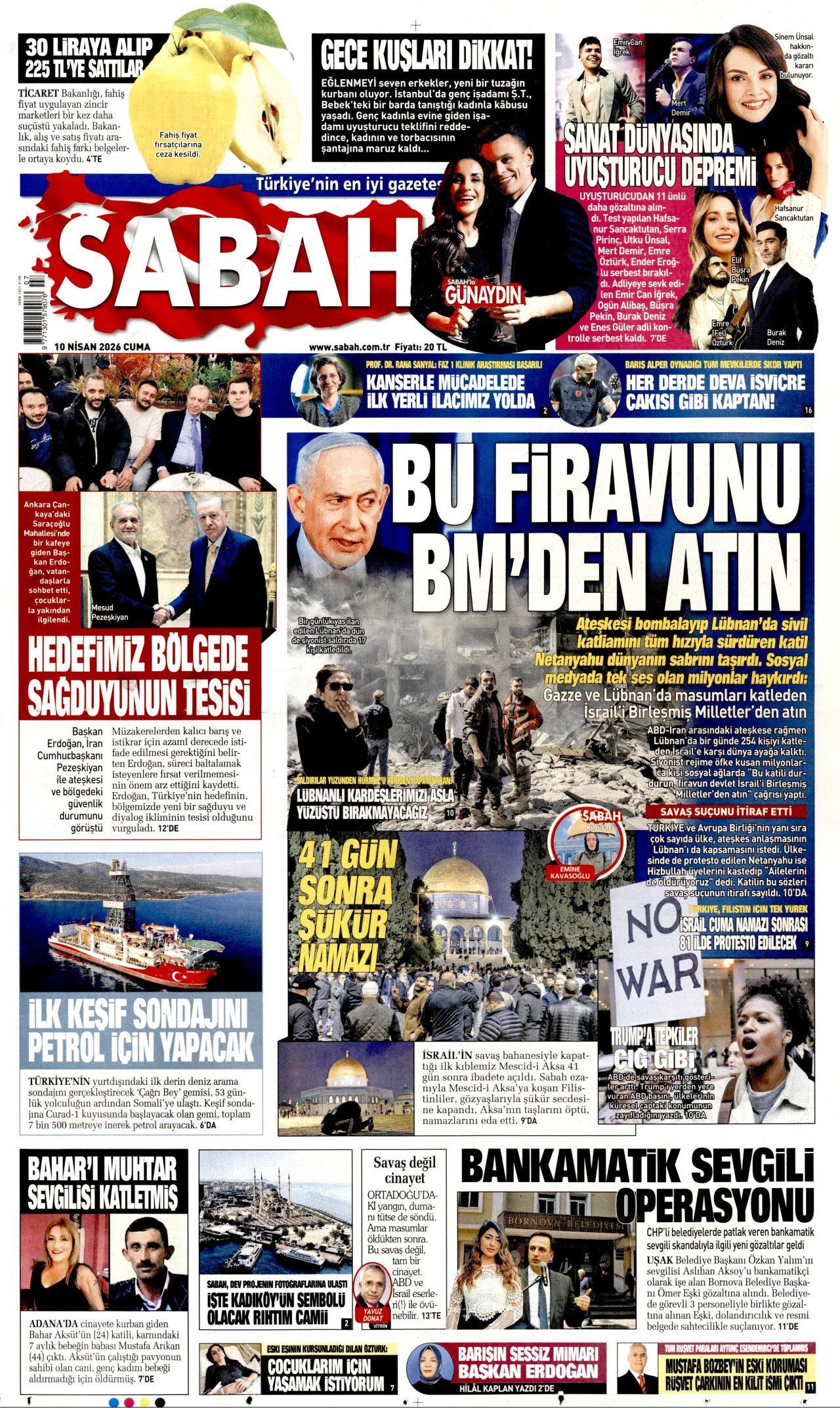 Sabah Gazetesi Manşeti - 10 Nisan 2026 Birinci Sayfa