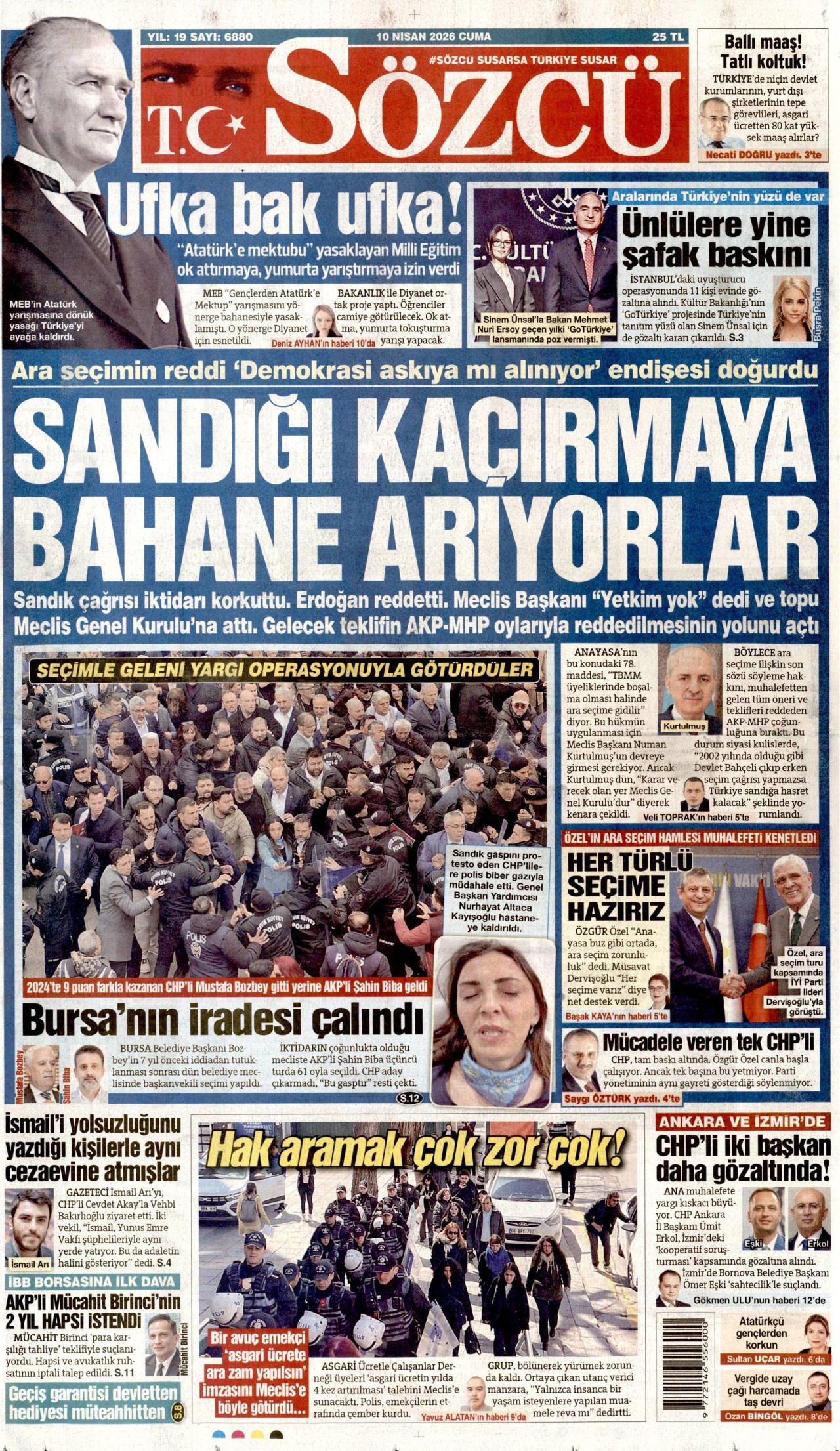 Sözcü Gazetesi Manşeti - 10 Nisan 2026 Birinci Sayfa