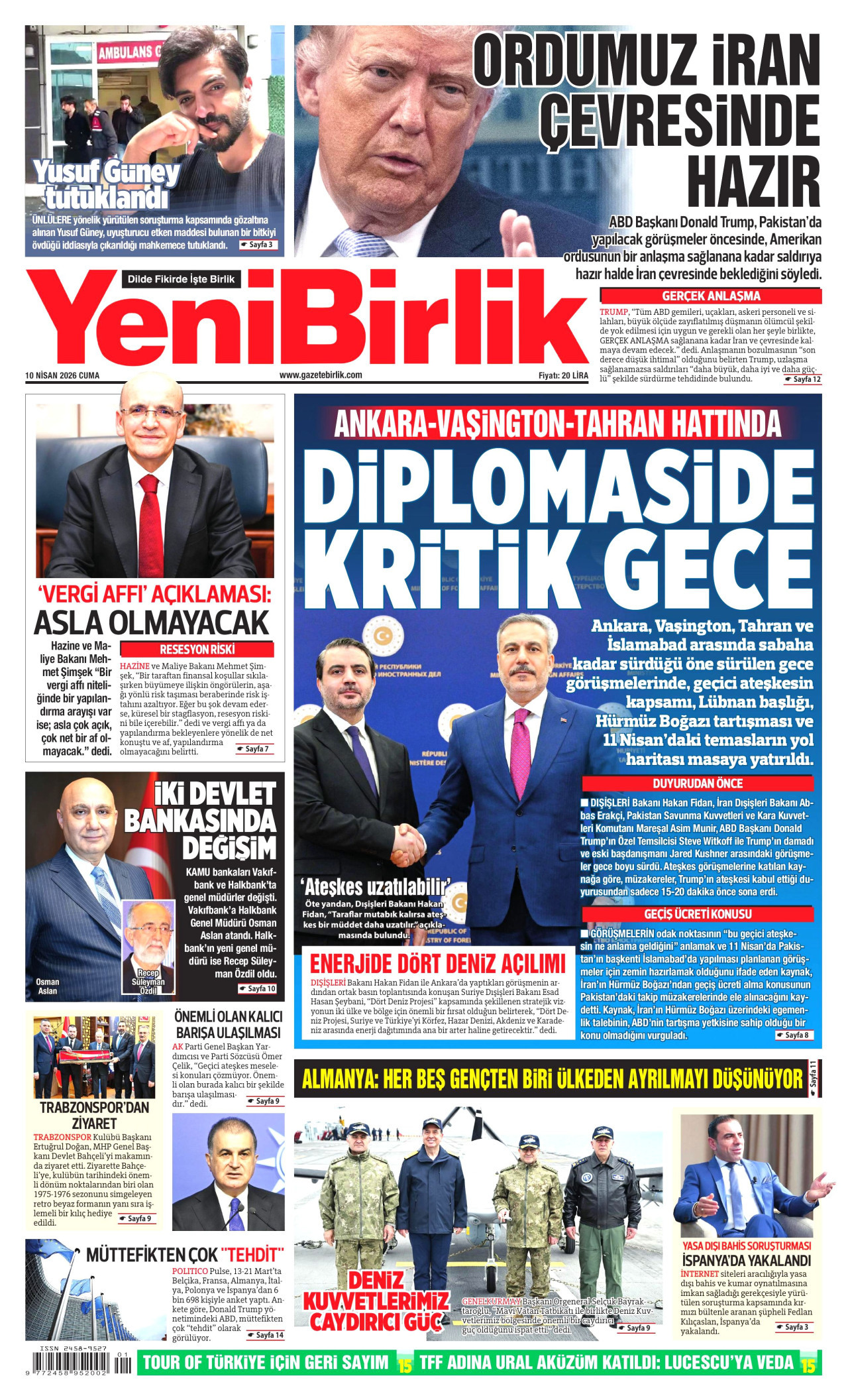 YeniBirlik Gazetesi Manşeti - 10 Nisan 2026 Birinci Sayfa