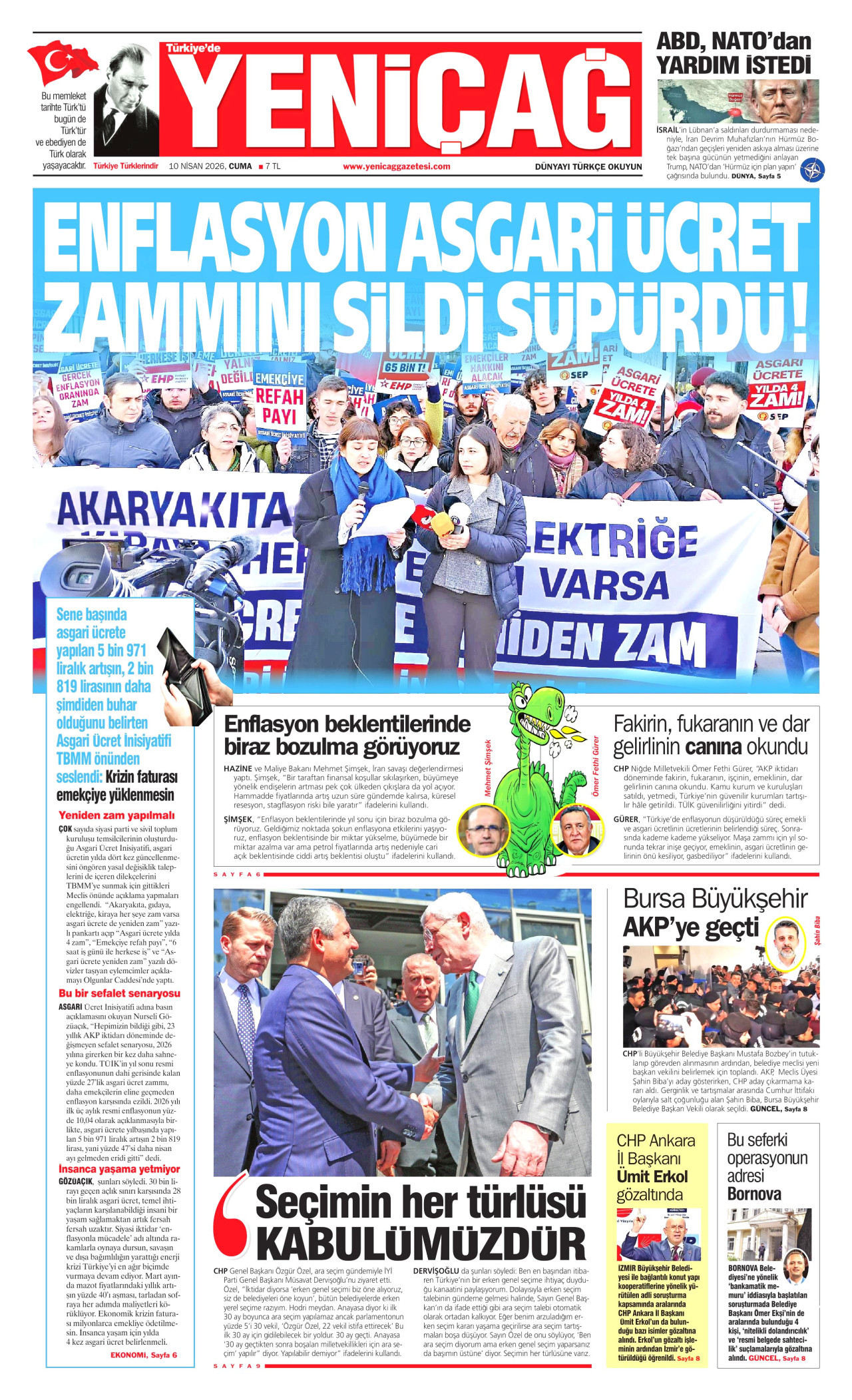 Yeniçağ Gazetesi Manşeti - 10 Nisan 2026 Birinci Sayfa