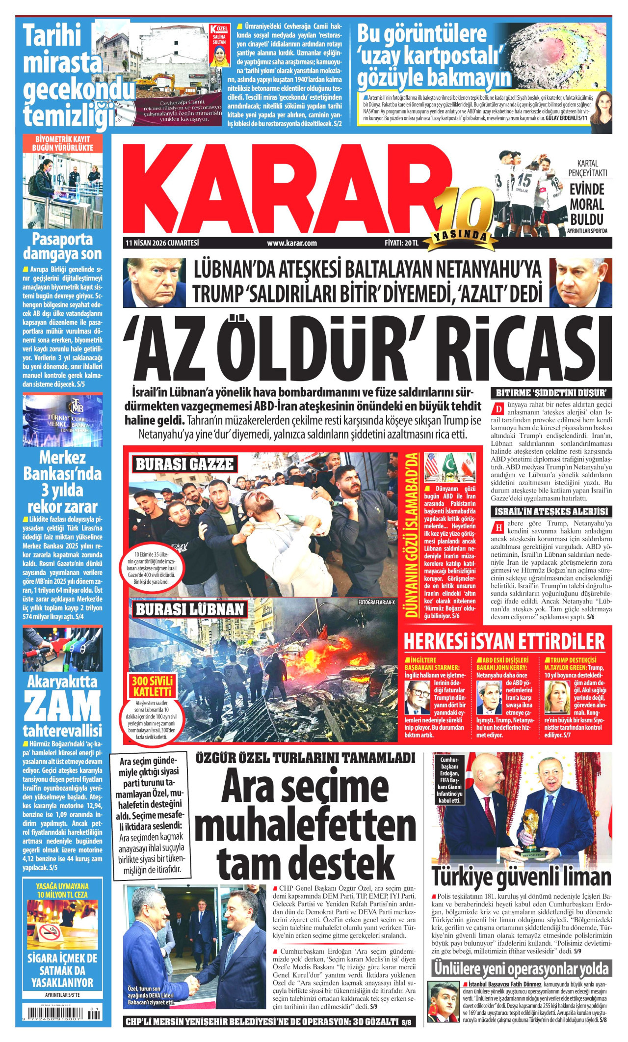Karar Gazetesi Manşeti - 11 Nisan 2026 Birinci Sayfa