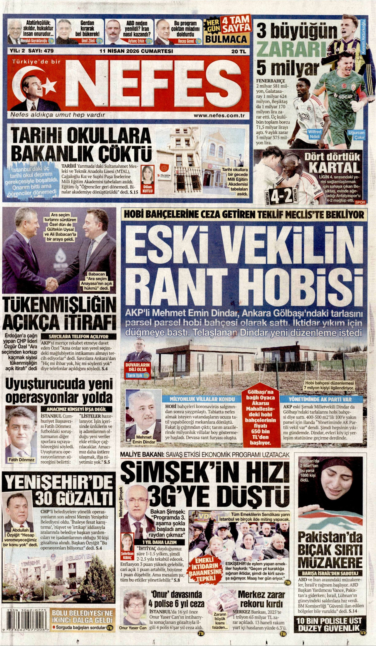 Nefes Gazetesi Manşeti - 11 Nisan 2026 Birinci Sayfa