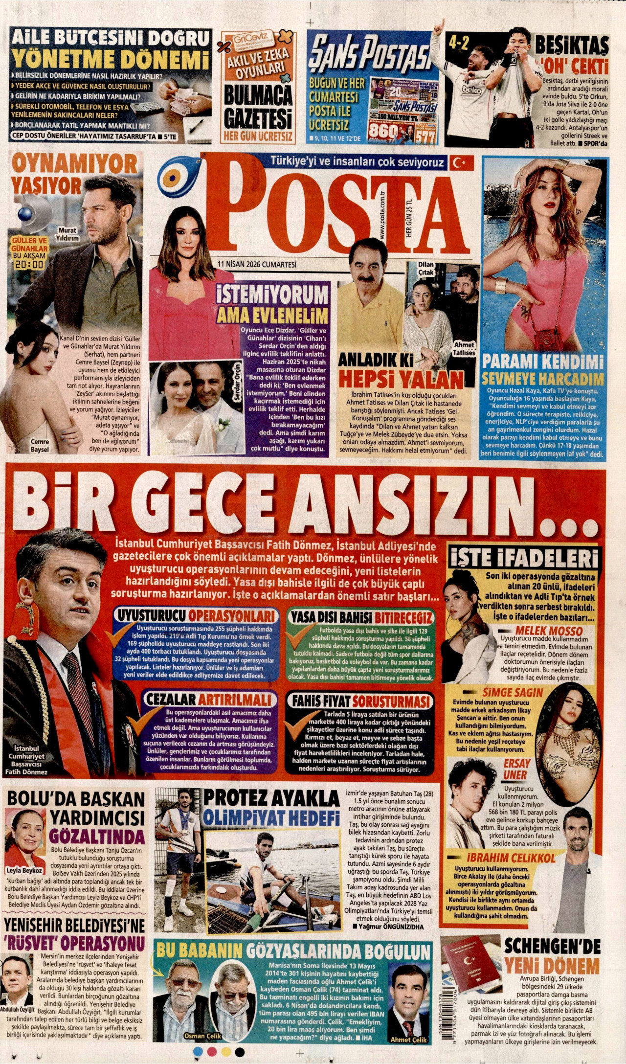 Posta Gazetesi Manşeti - 11 Nisan 2026 Birinci Sayfa