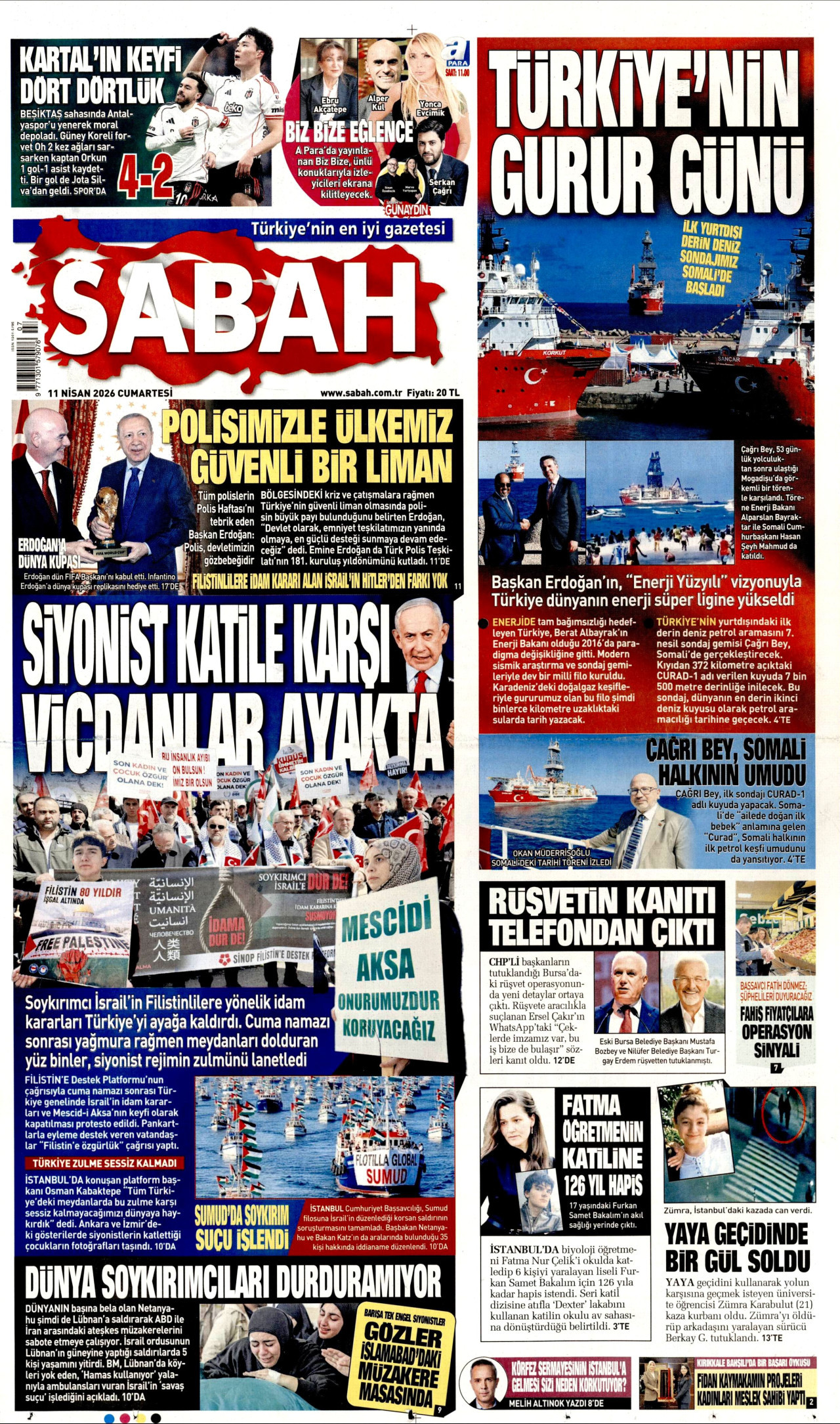 Sabah Gazetesi Manşeti - 11 Nisan 2026 Birinci Sayfa