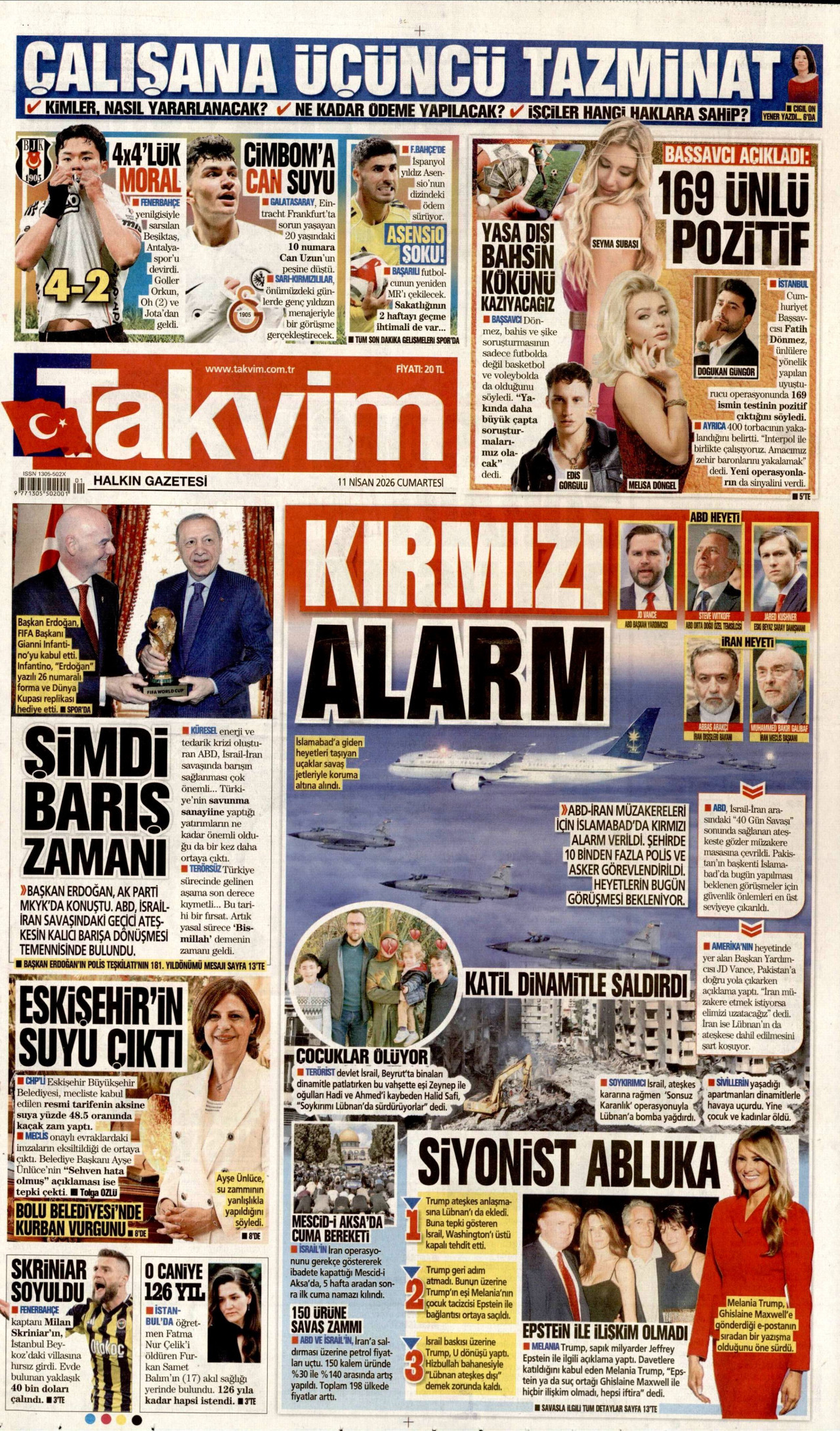 Takvim Gazetesi Manşeti - 11 Nisan 2026 Birinci Sayfa