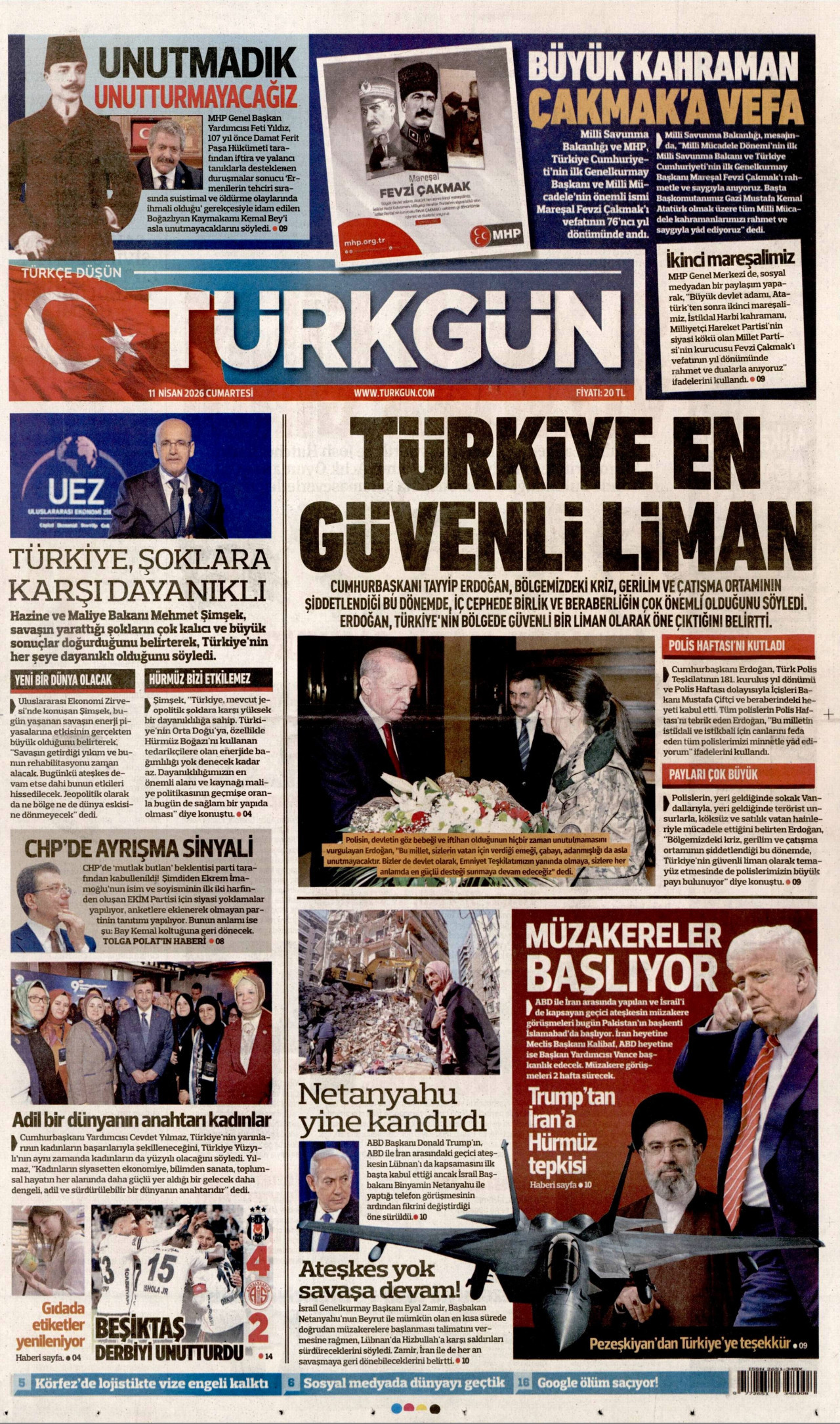 Türkgün Gazetesi Manşeti - 11 Nisan 2026 Birinci Sayfa
