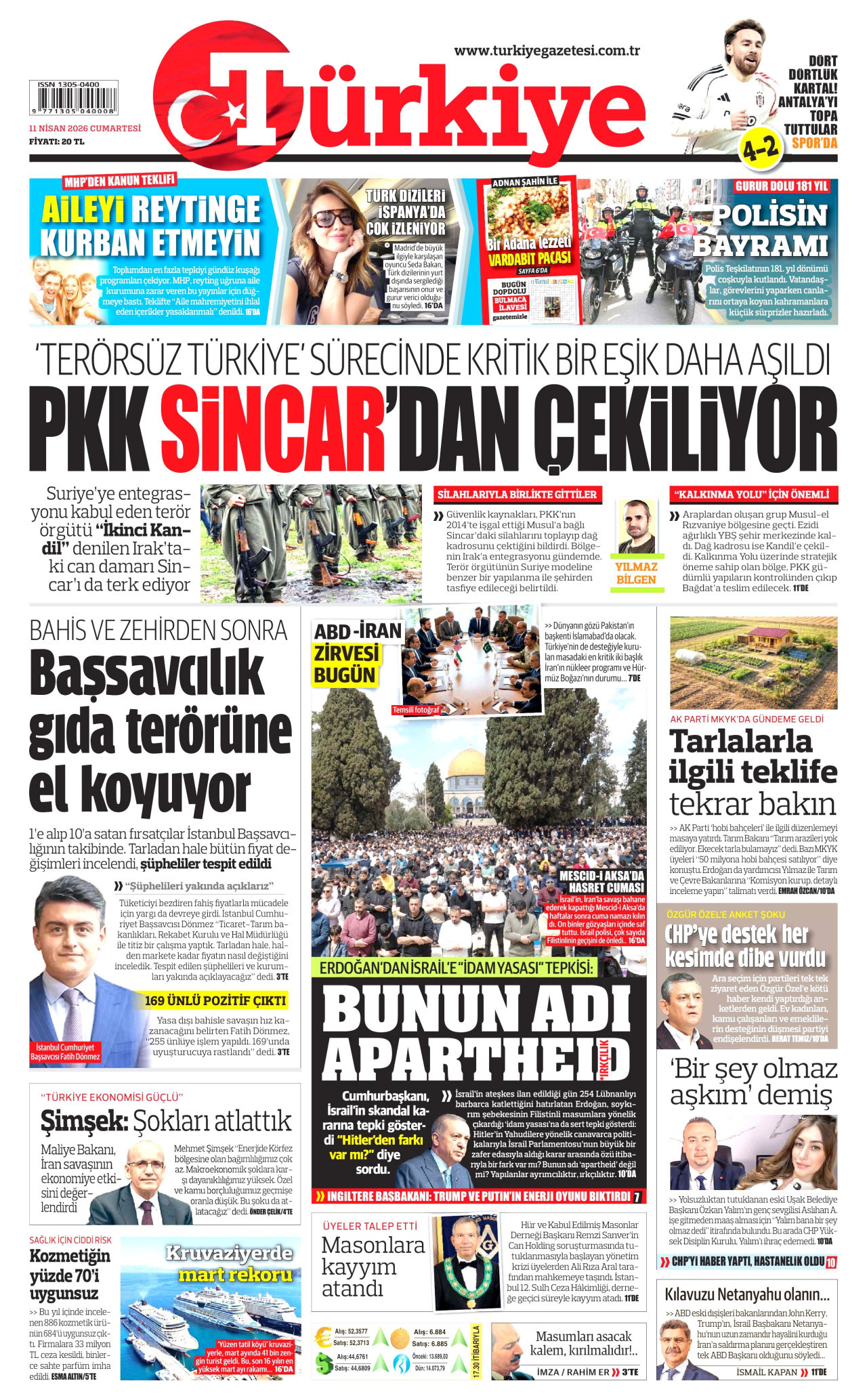 Türkiye Gazetesi Gazetesi Manşeti - 11 Nisan 2026 Birinci Sayfa